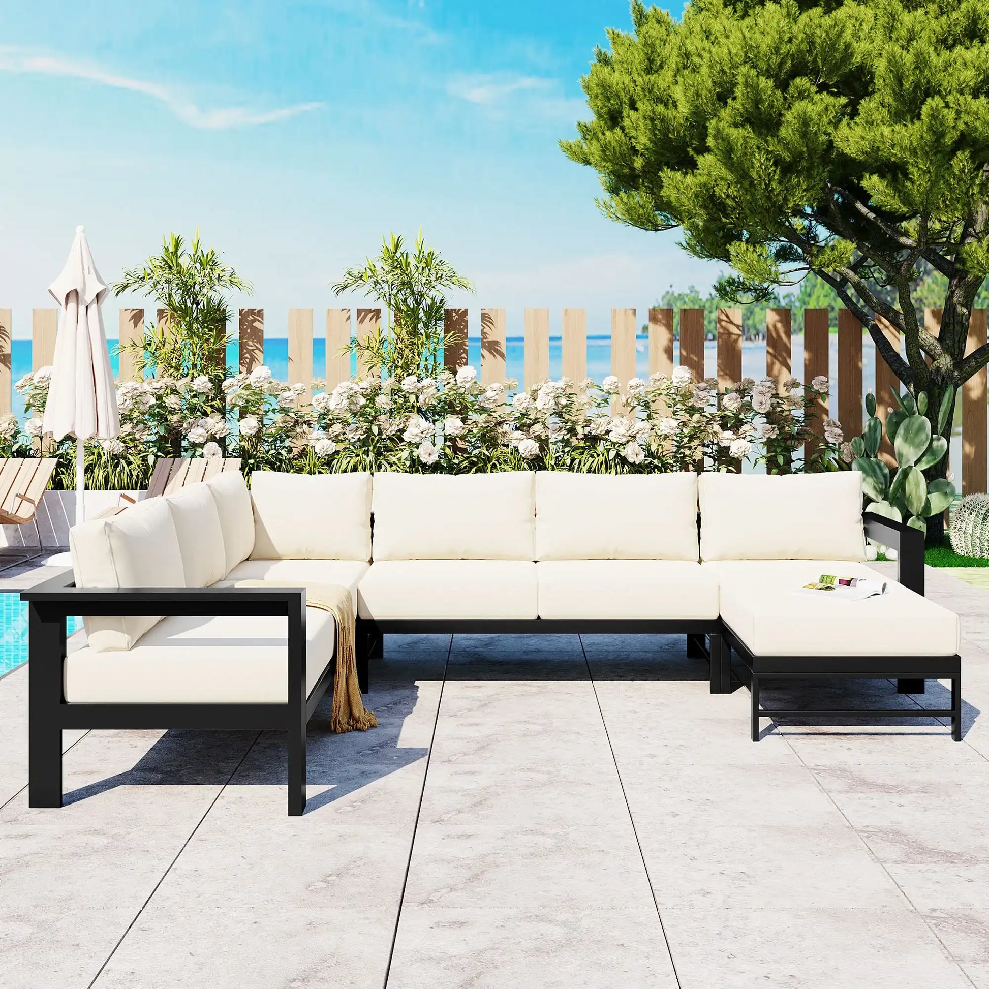 U-shaped multi-person outdoor sofa set, suitable for gardens, backyards, and balconies. - Best Buy Furniture