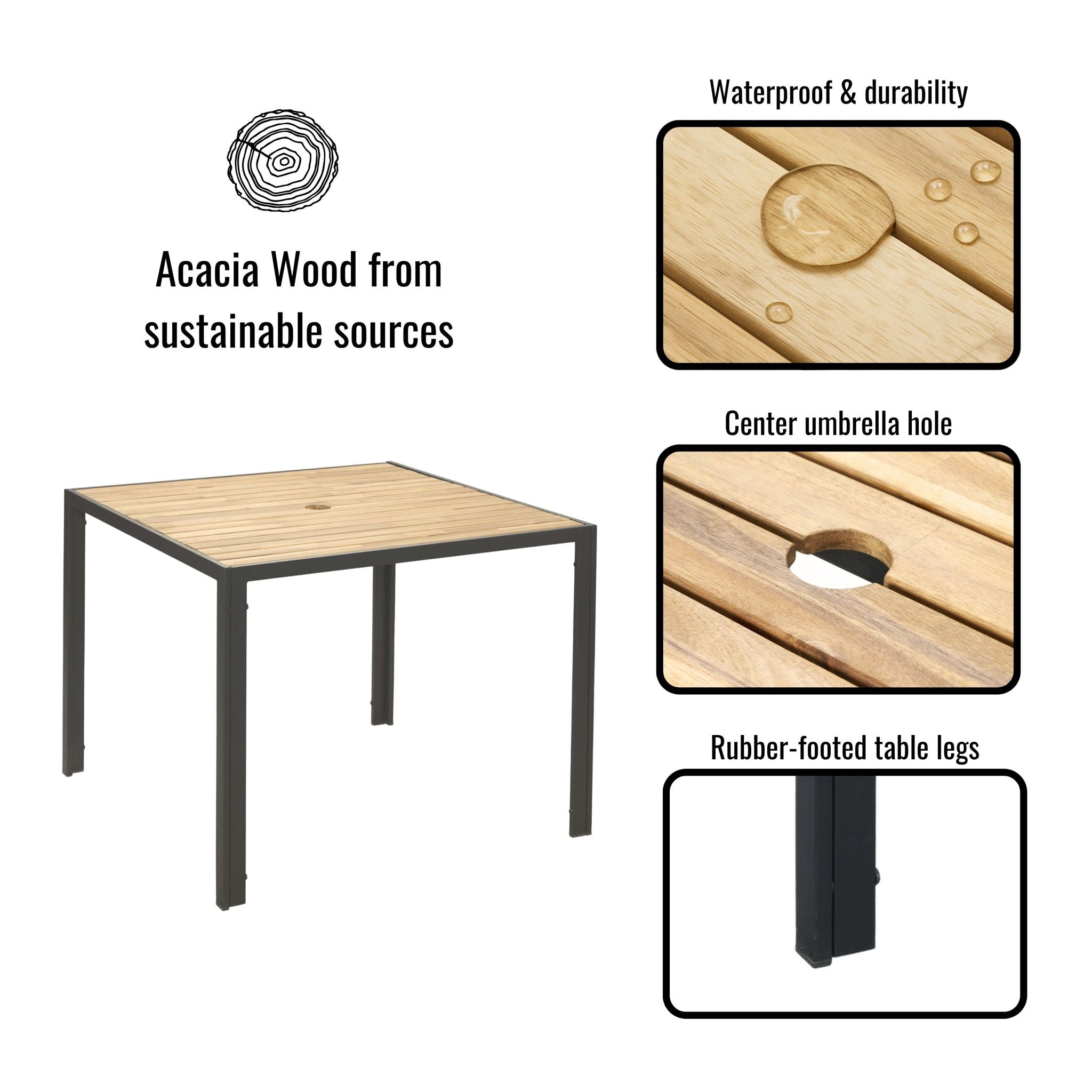 5 Piece Patio Dining Table Set, Acacia Wood Table Top With Umbrella Hole - Best Buy Furniture