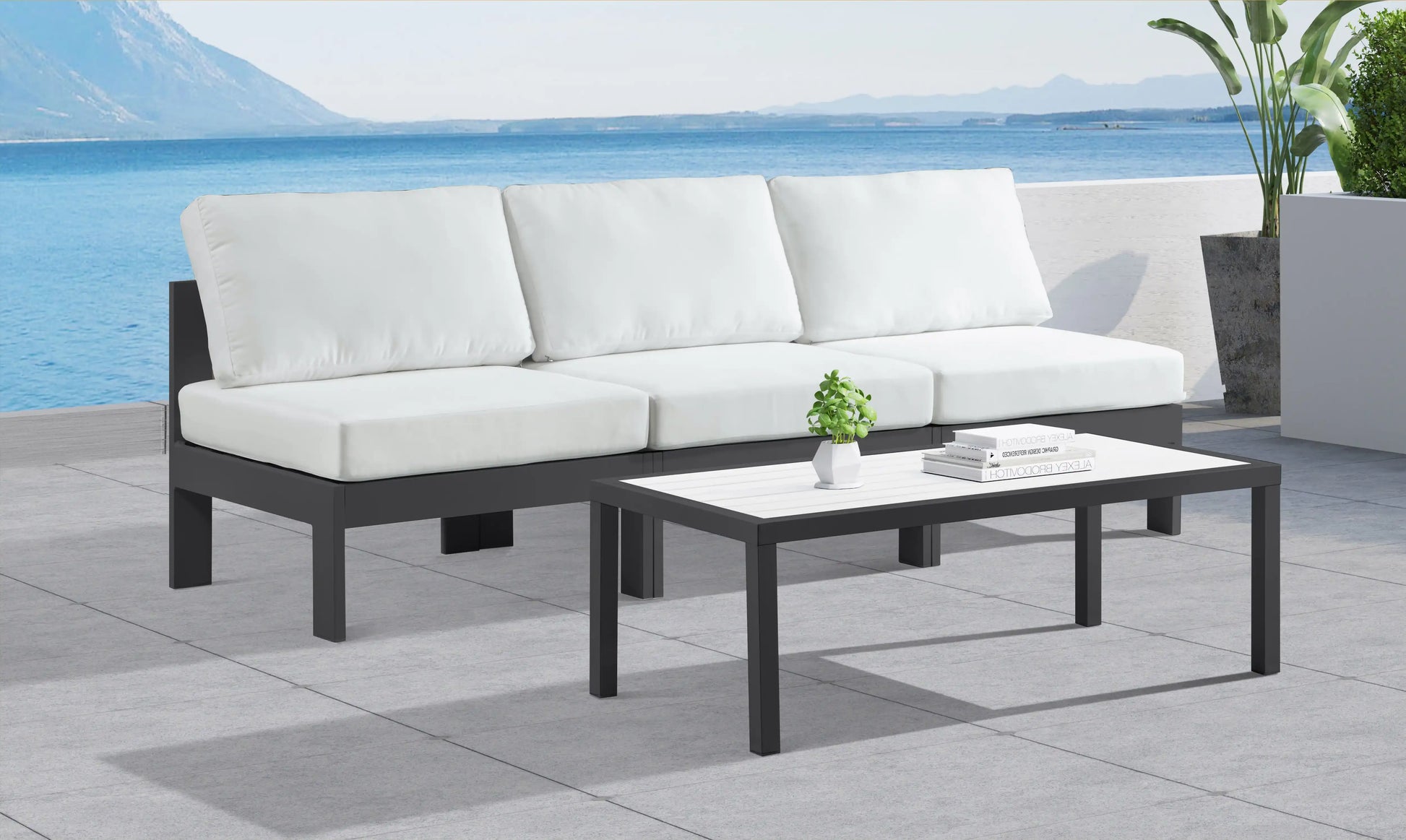 Nizuc - Outdoor Patio 3 Seat Armless Modular Sofa With Gray Frame - Best Buy Furniture