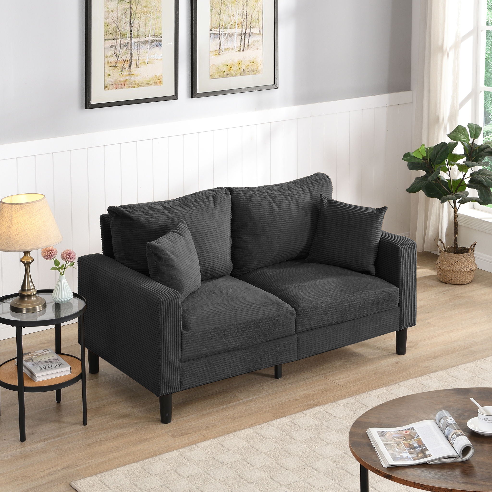 Modern Upholstered Loveseat Sofa With High Resilience, Wooden Frame - Dark Gray - Best Buy Furniture