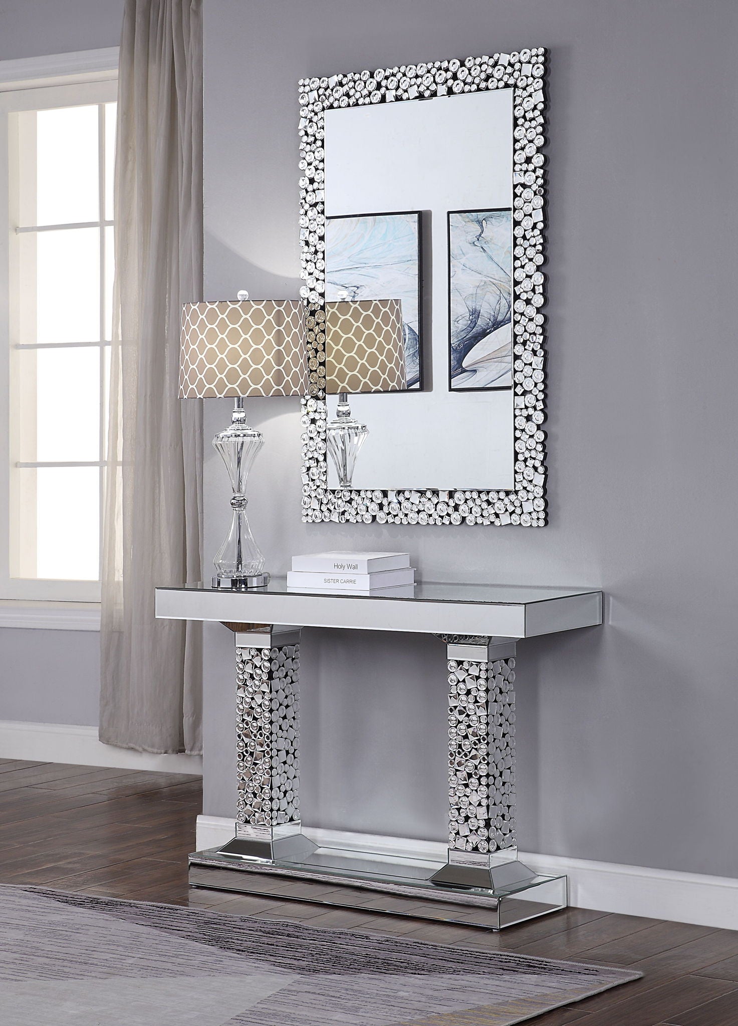Lachina - Glam Mirrored Faux Gems Console Table - Silver - Best Buy Furniture