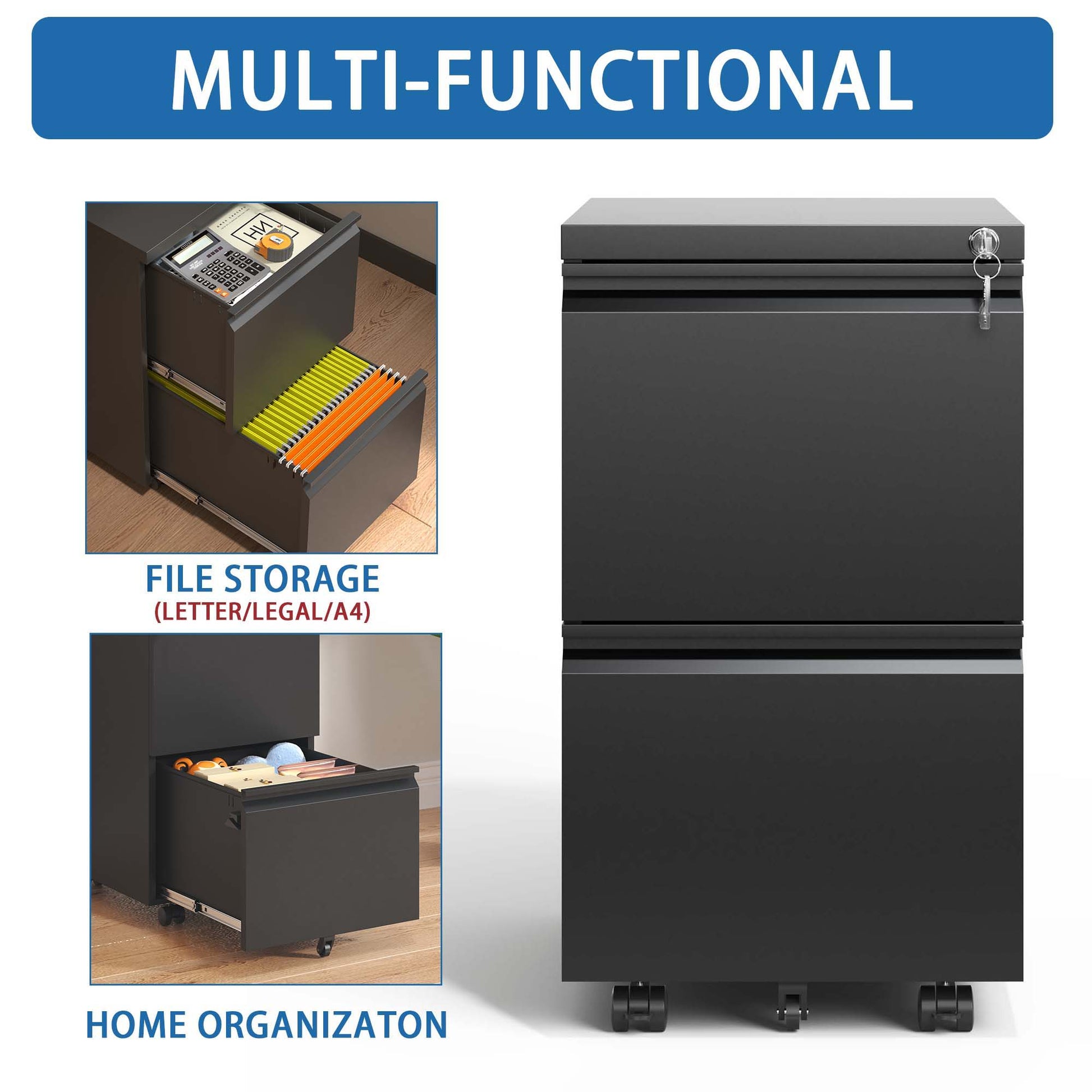 Metal Drawer Mobile File Cabinet With Lock For Home Office Organizer - Best Buy Furniture