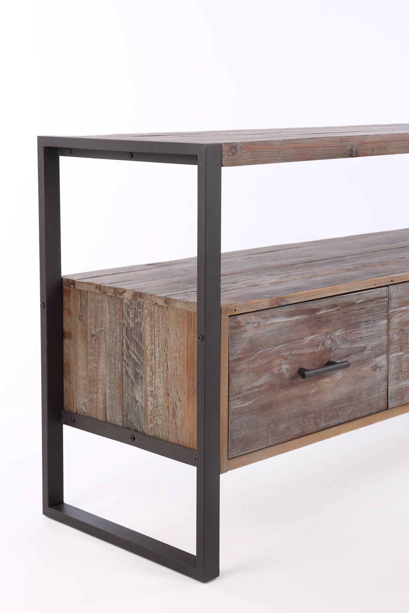 Reclaimed Wood Media TV Console Table With 3 Drarwer, Open Shelf - Antique Gray - Best Buy Furniture