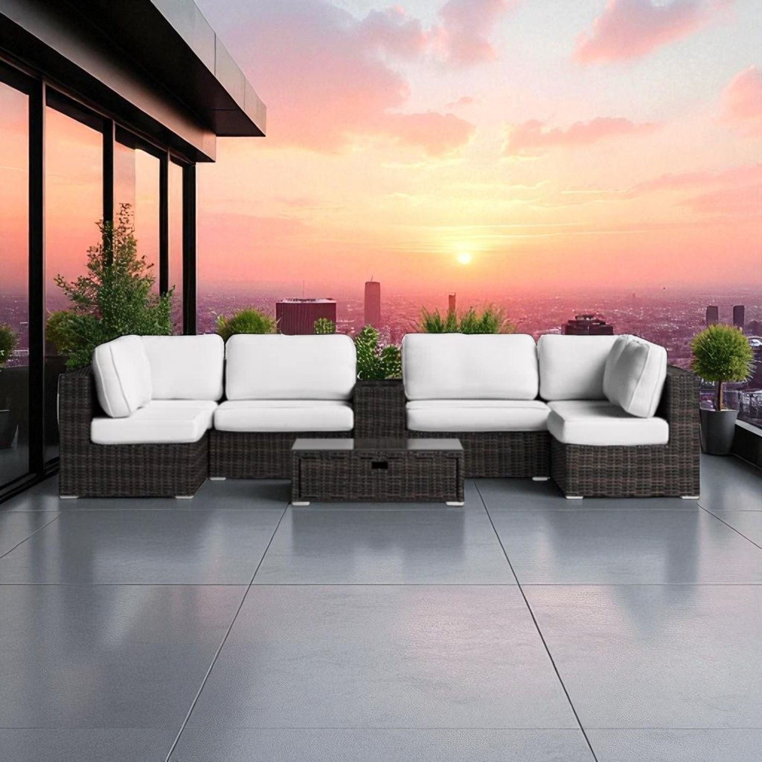 Elegant 4 Person Wicker Patio Seating Set With Cushions And Glass Top Table - Best Buy Furniture