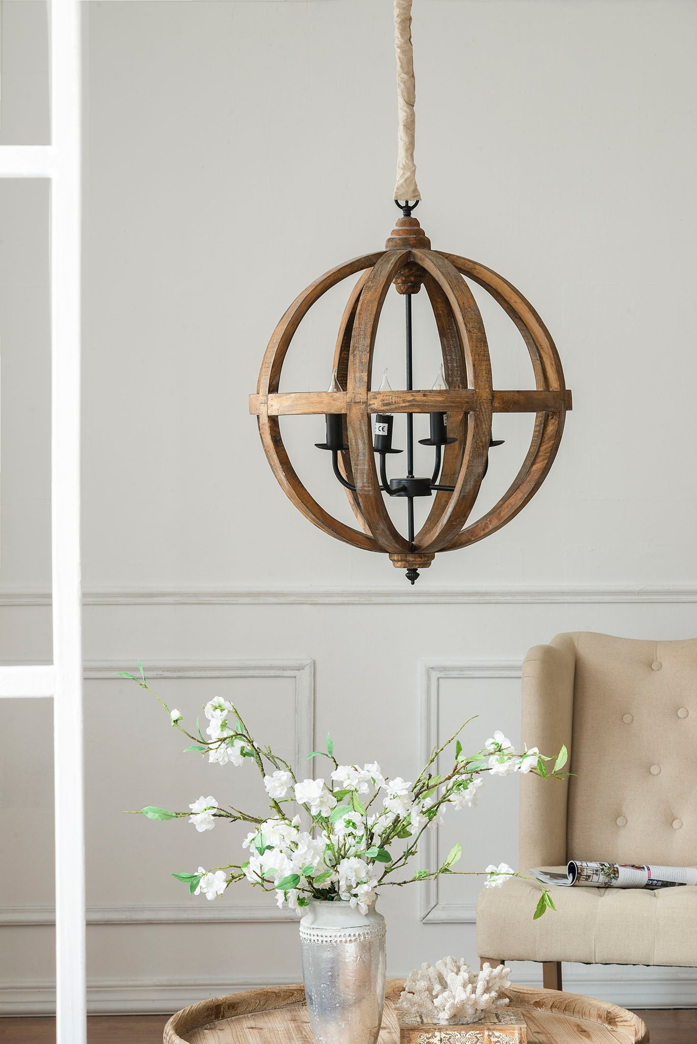 4 Light Wood Chandelier, Hanging Light Fixture With Adjustable Chain For Kitchen, Bulb Not Included - Brown - Best Buy Furniture