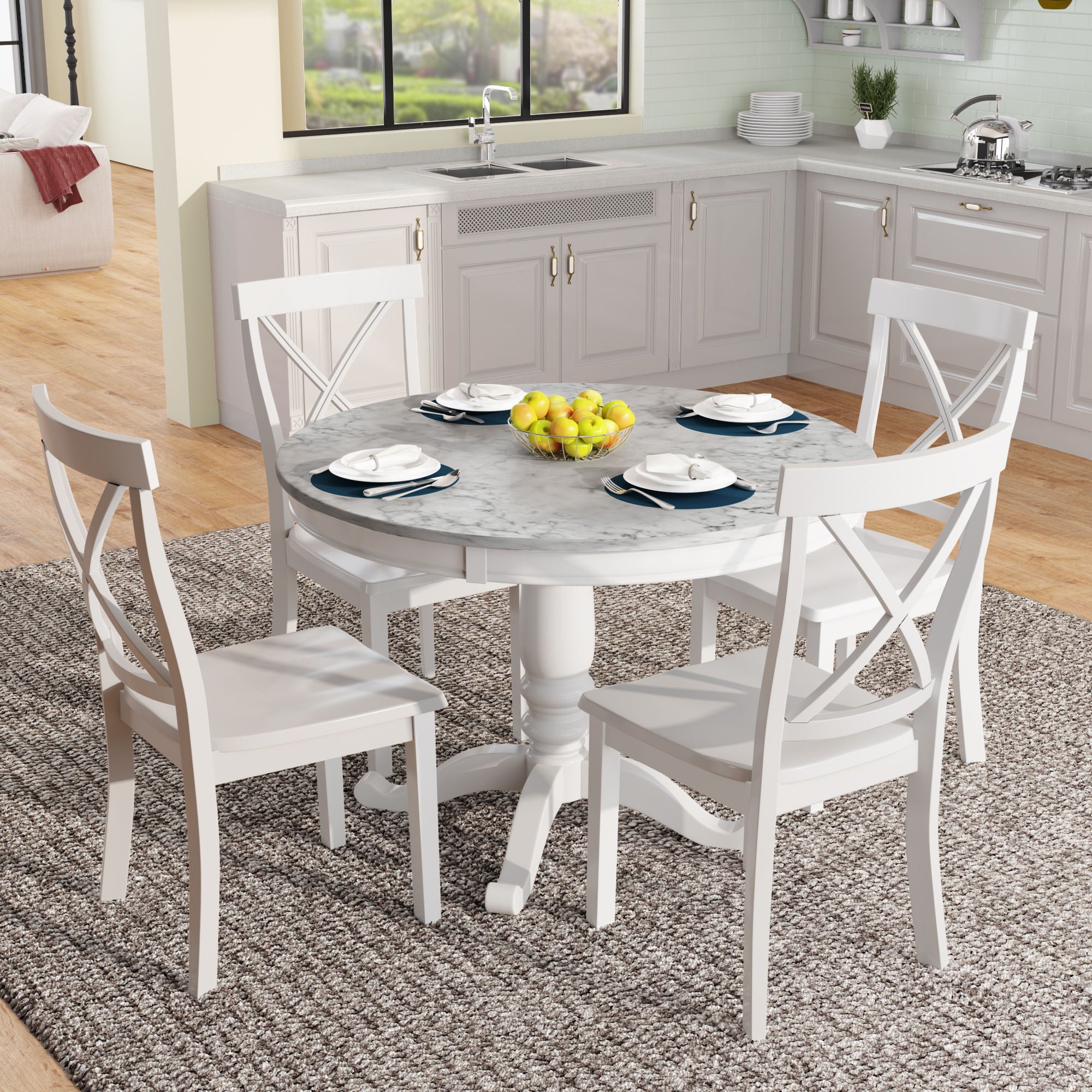 5 Pieces Dining Table And Chairs Set For 4 Persons, Kitchen Room Solid Wood Table With 4 Chairs - Best Buy Furniture