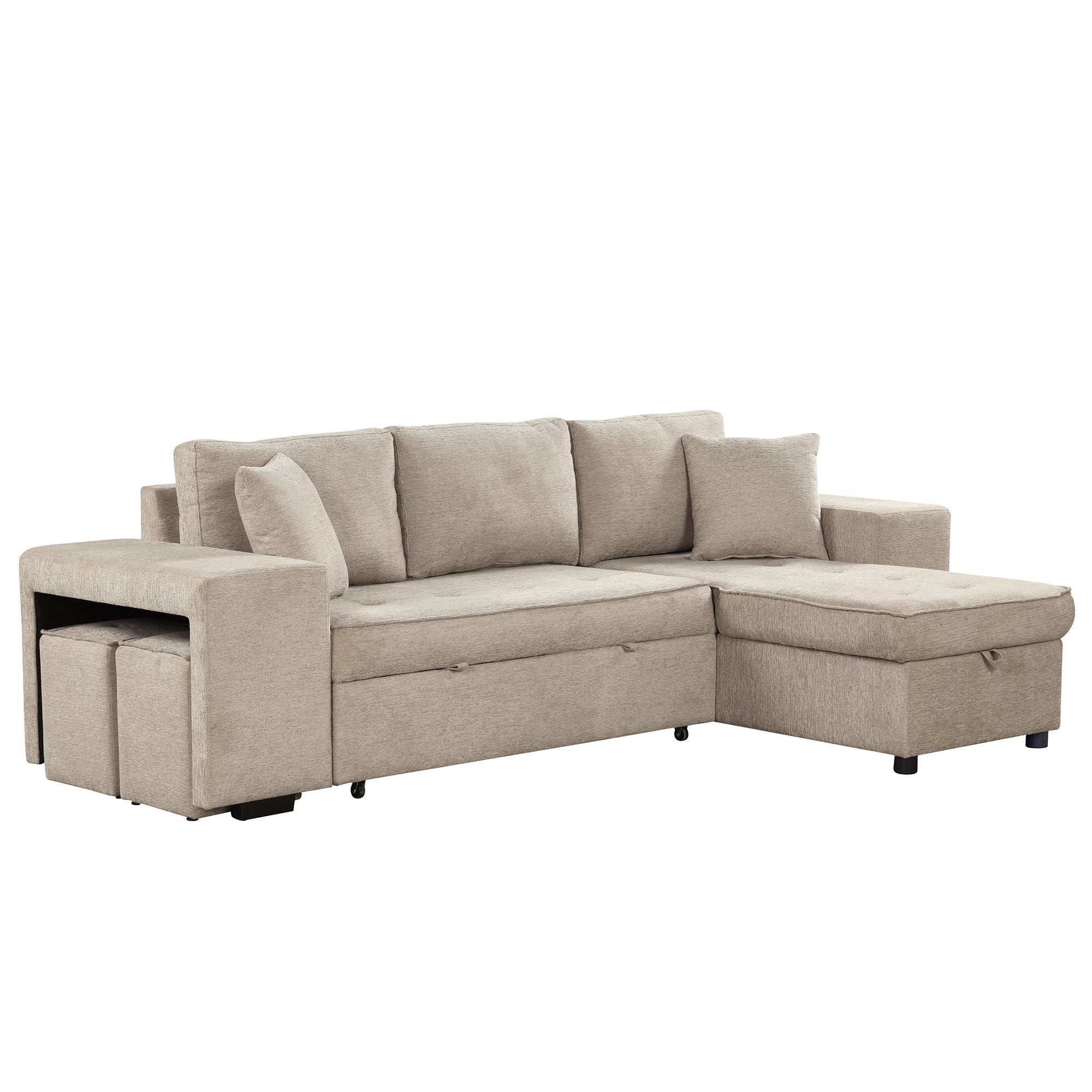 Modern L-Shape 3 Seat Reversible Sectional Couch, Pull Out Sleeper Sofa With Storage Chaise And 2 Stools For Living Room Furniture Set - Best Buy Furniture