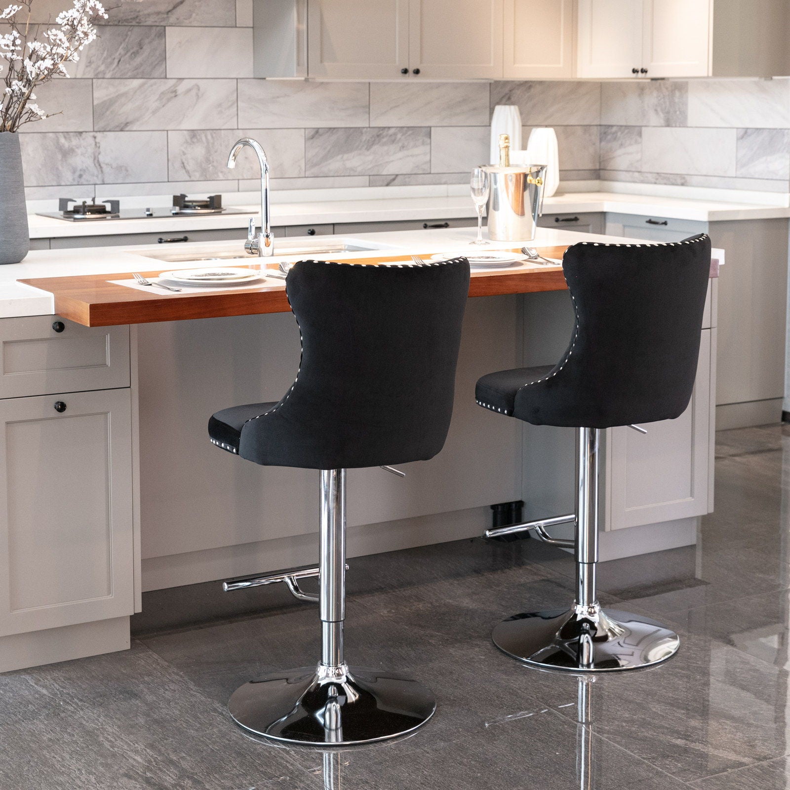 Swivel Velvet Barstools Adjusatble Seat Height From 25-33", Modern Upholstered Chrome Base Bar Stools With Backs Comfortable Tufted For Home Pub And Kitchen Island (Set of 2) - Best Buy Furniture