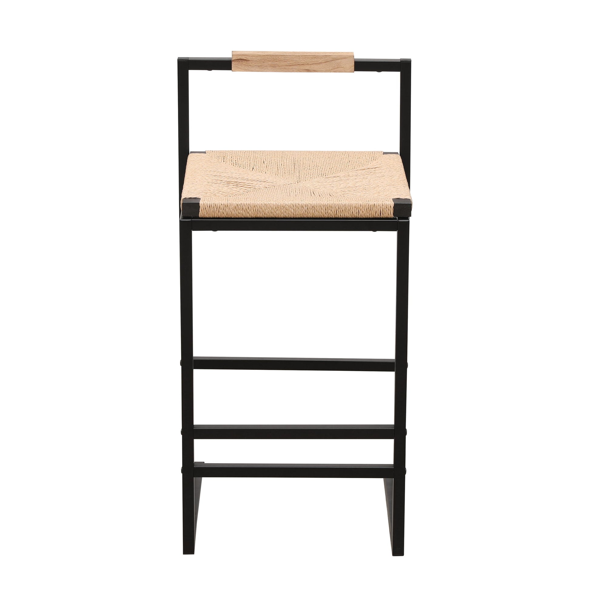 Stylish (Set of 2) Bar Stools With Backrest And Paper Rope Woven Seat, Counter Height Dining Chairs For Kitchen - Natural - Best Buy Furniture