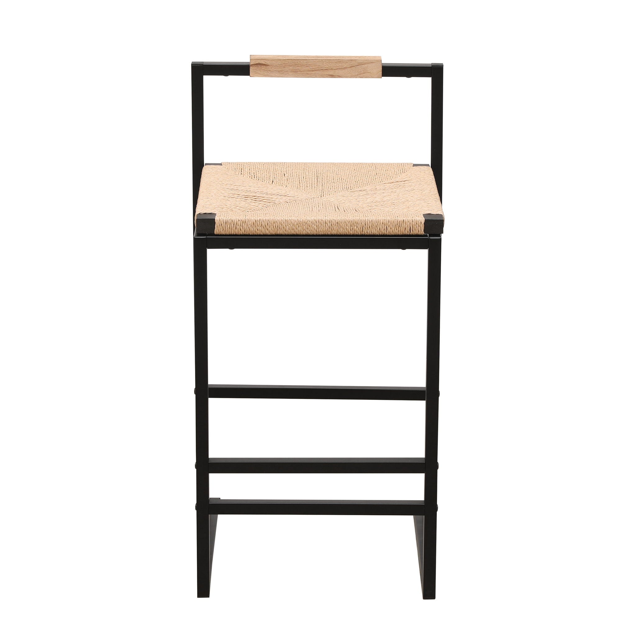Stylish (Set of 2) Bar Stools With Backrest And Paper Rope Woven Seat, Counter Height Dining Chairs For Kitchen - Natural - Best Buy Furniture