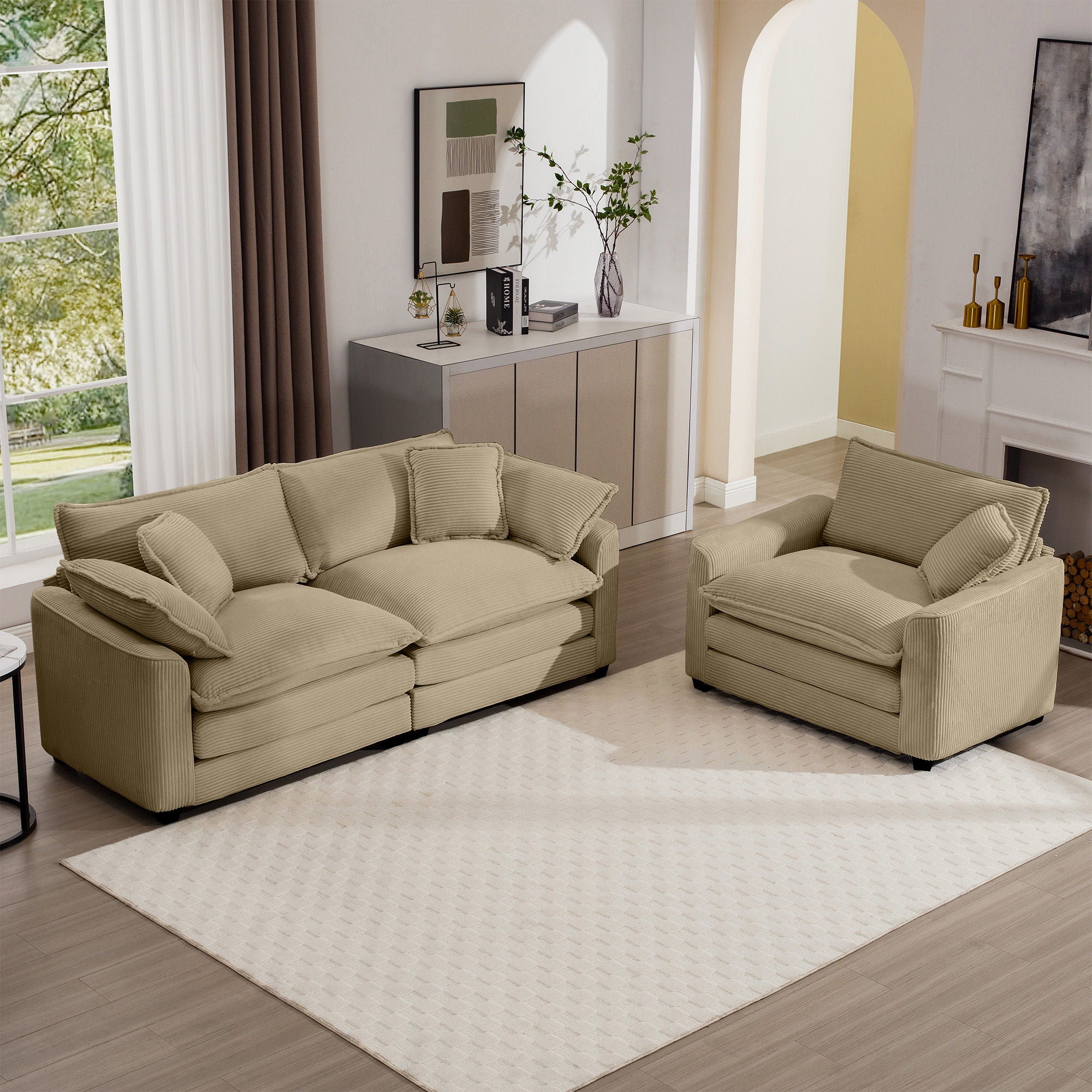 Elegant Corduroy Oversized Sectional Sofa Set With Deep Seats And Flexible Layout - Best Buy Furniture