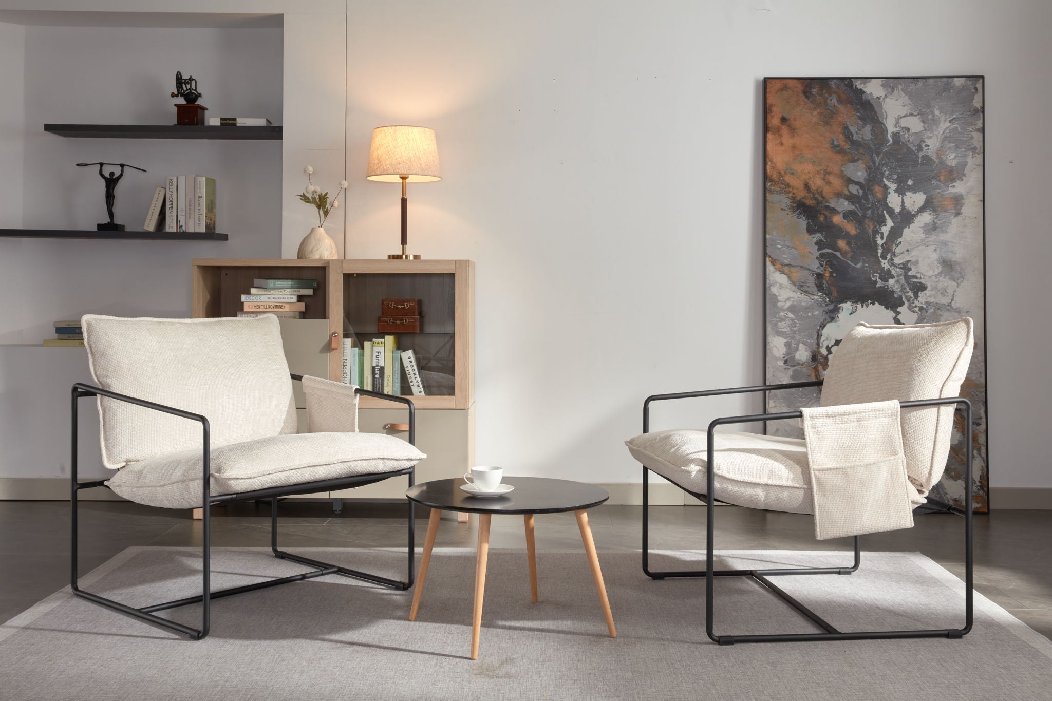 Upholstered Hanging Armchair With Arm Pocket Metal Frame (Set of 2), Crushed Foam Cushions And Skin-Friendly Braid For Living Room And Bedroom - Best Buy Furniture