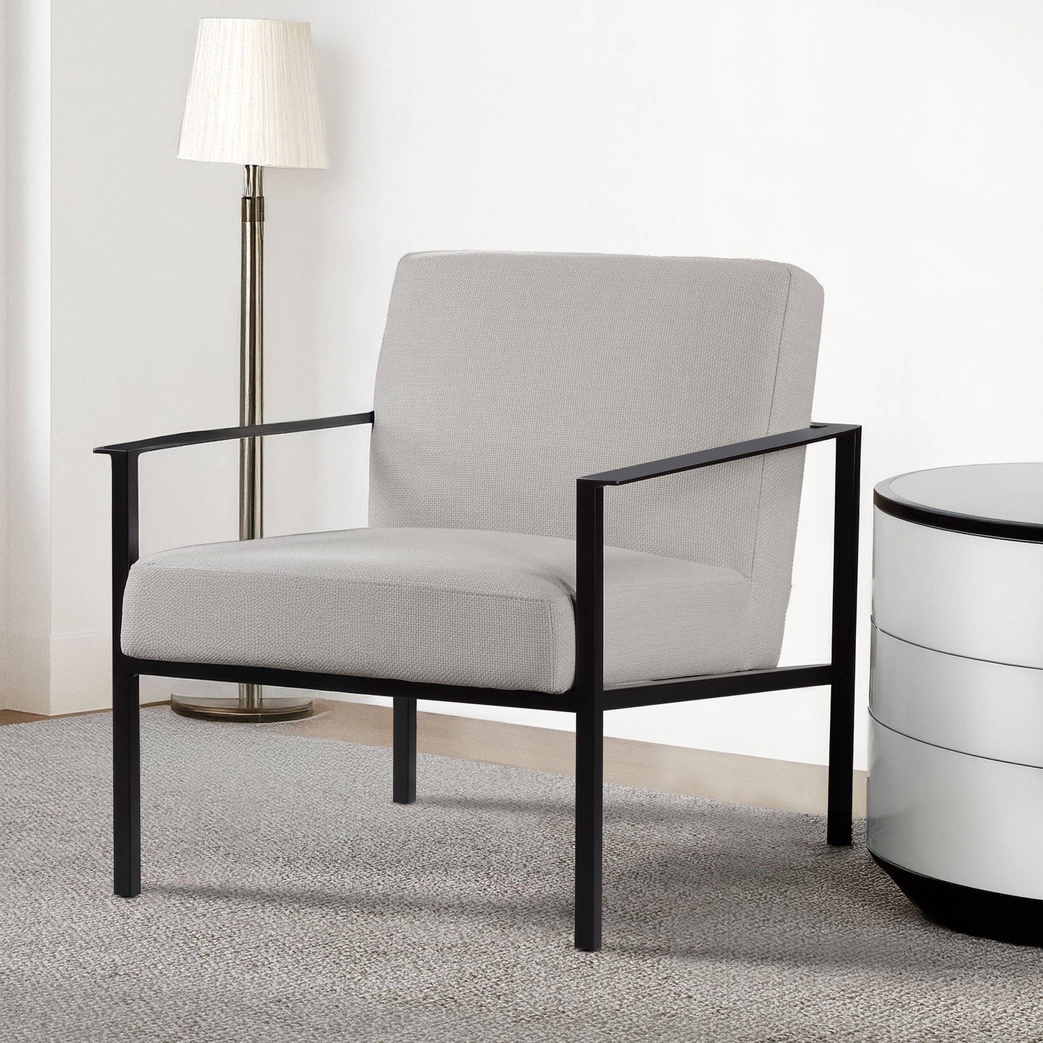 Millie - Modern Stationary Metal Accent Chair With Polyester Upholstery - Off White - Best Buy Furniture