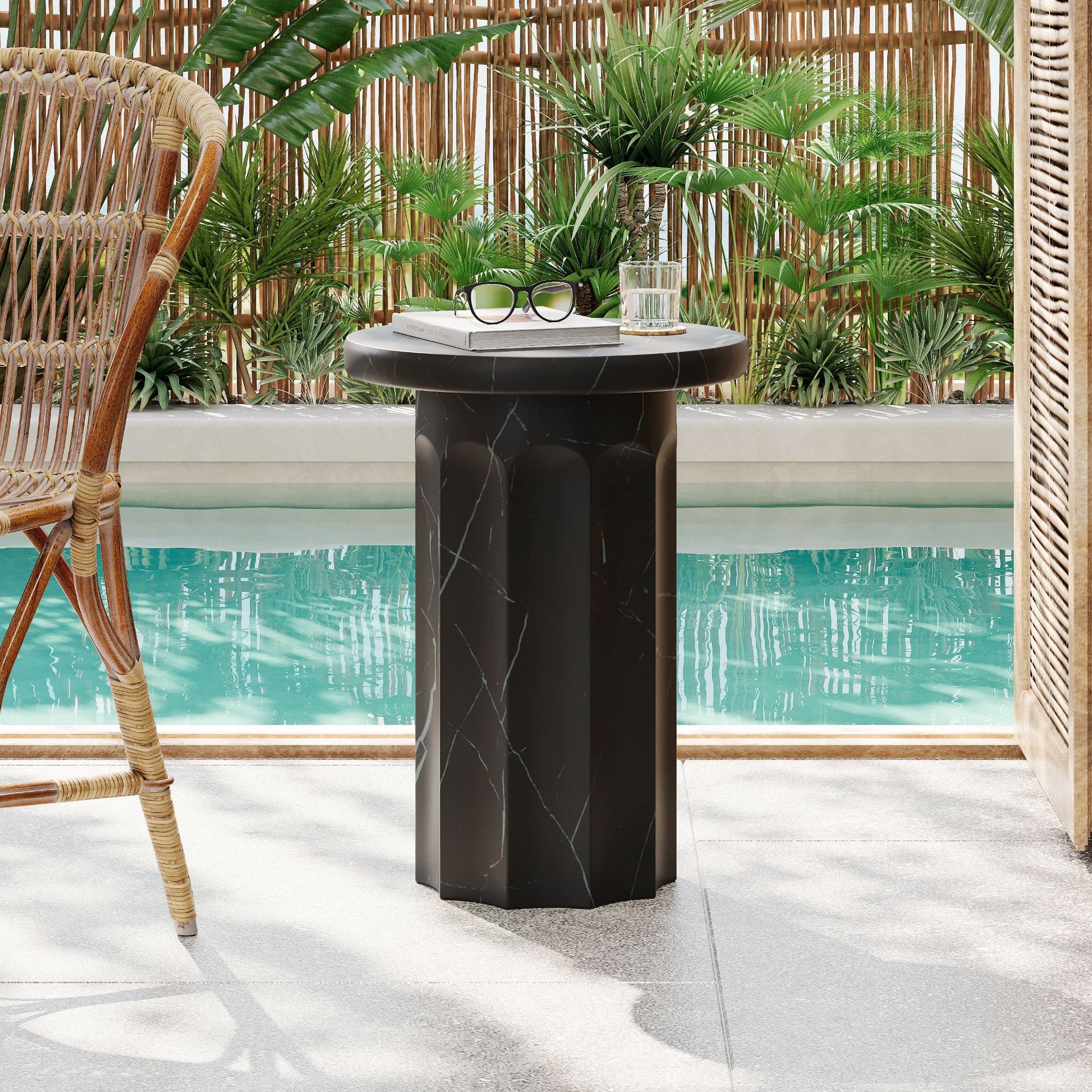 Outdoor Lightweight Concrete BMarble Effect Side Table, Living Room End Table - Black / Marble - Best Buy Furniture