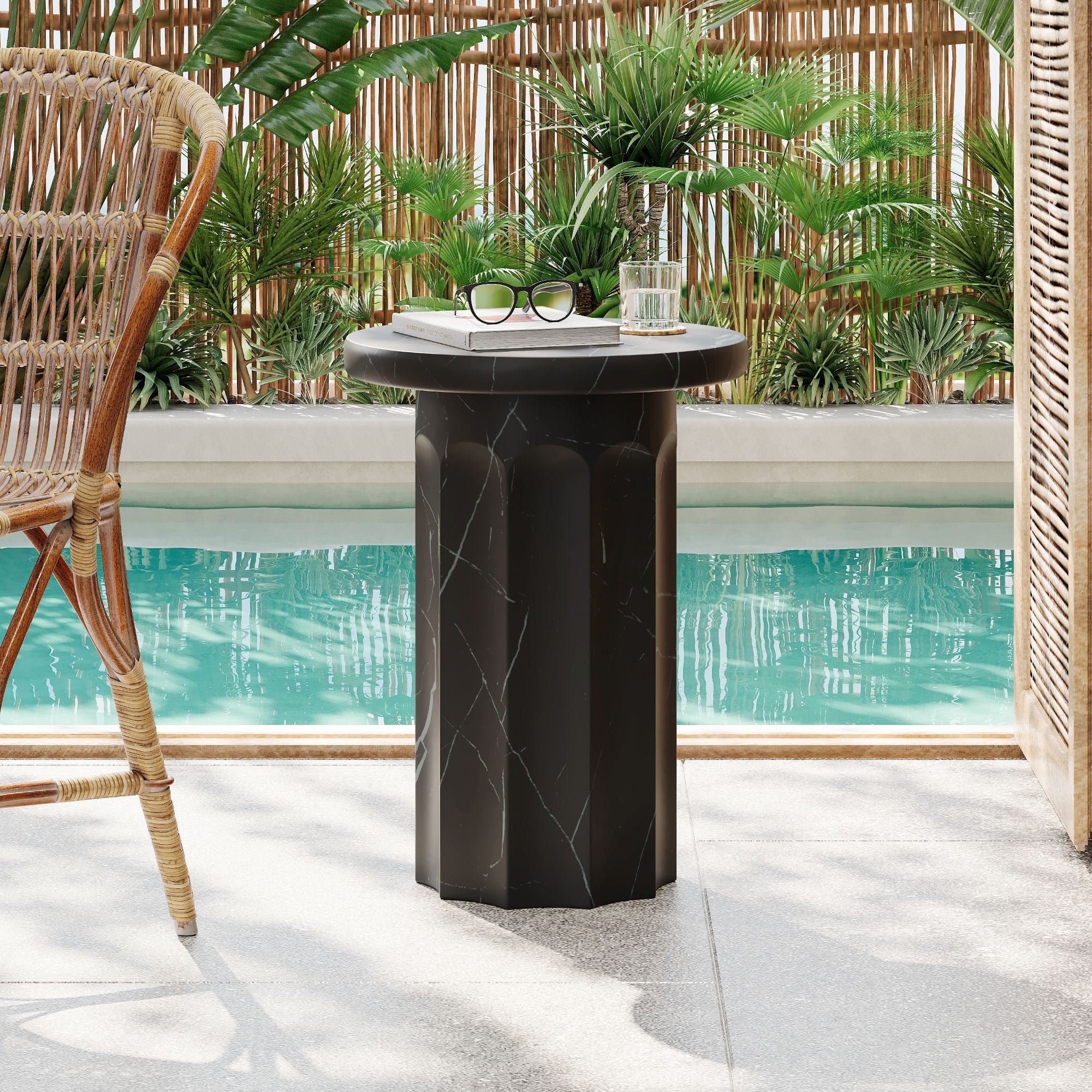 Outdoor Lightweight Concrete BMarble Effect Side Table, Living Room End Table - Black / Marble - Best Buy Furniture