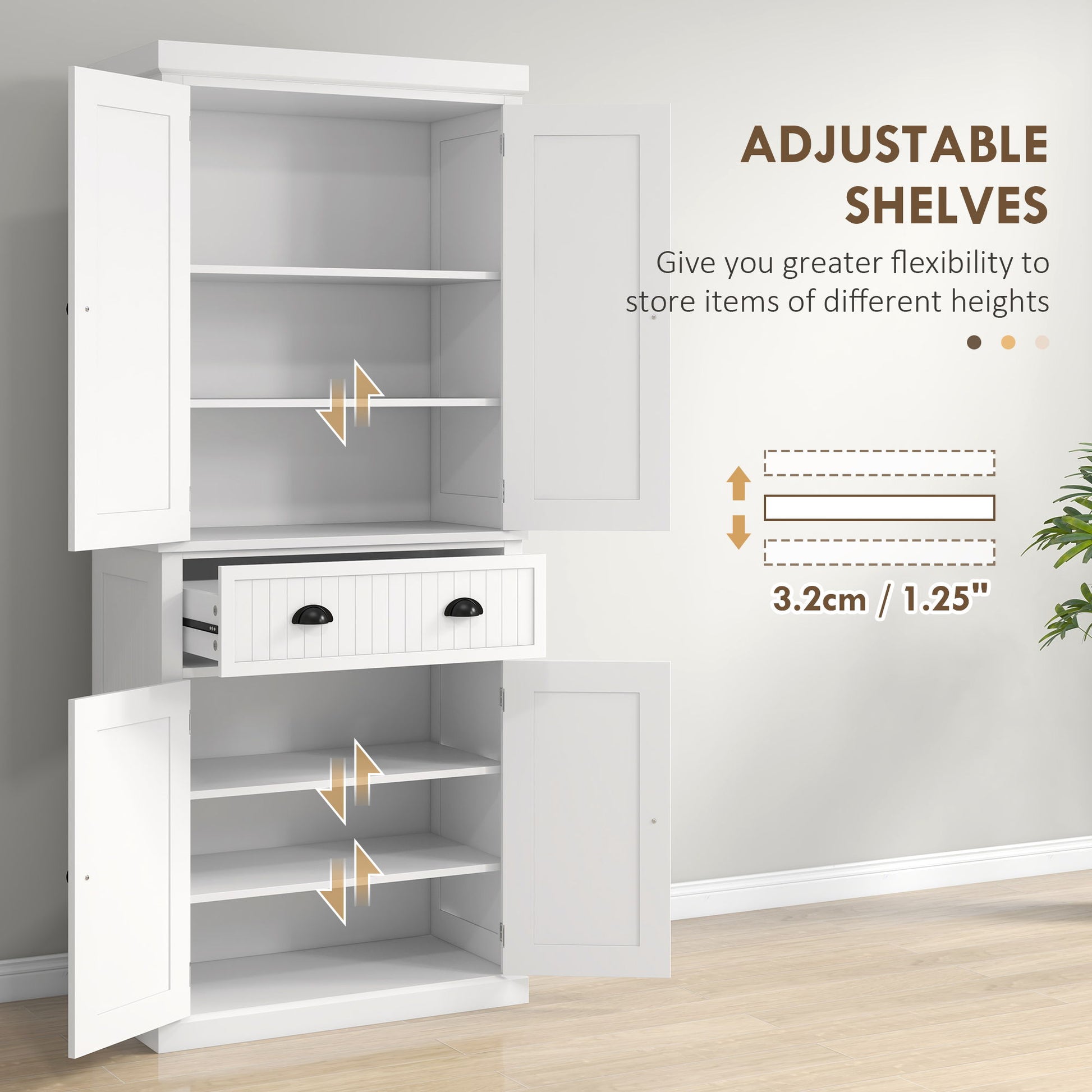 Homcom - 72" Kitchen Pantry, Tall Storage Cabinet, Freestanding Cupboard With Drawer, Doors And Adjustable Shelves - White - Best Buy Furniture