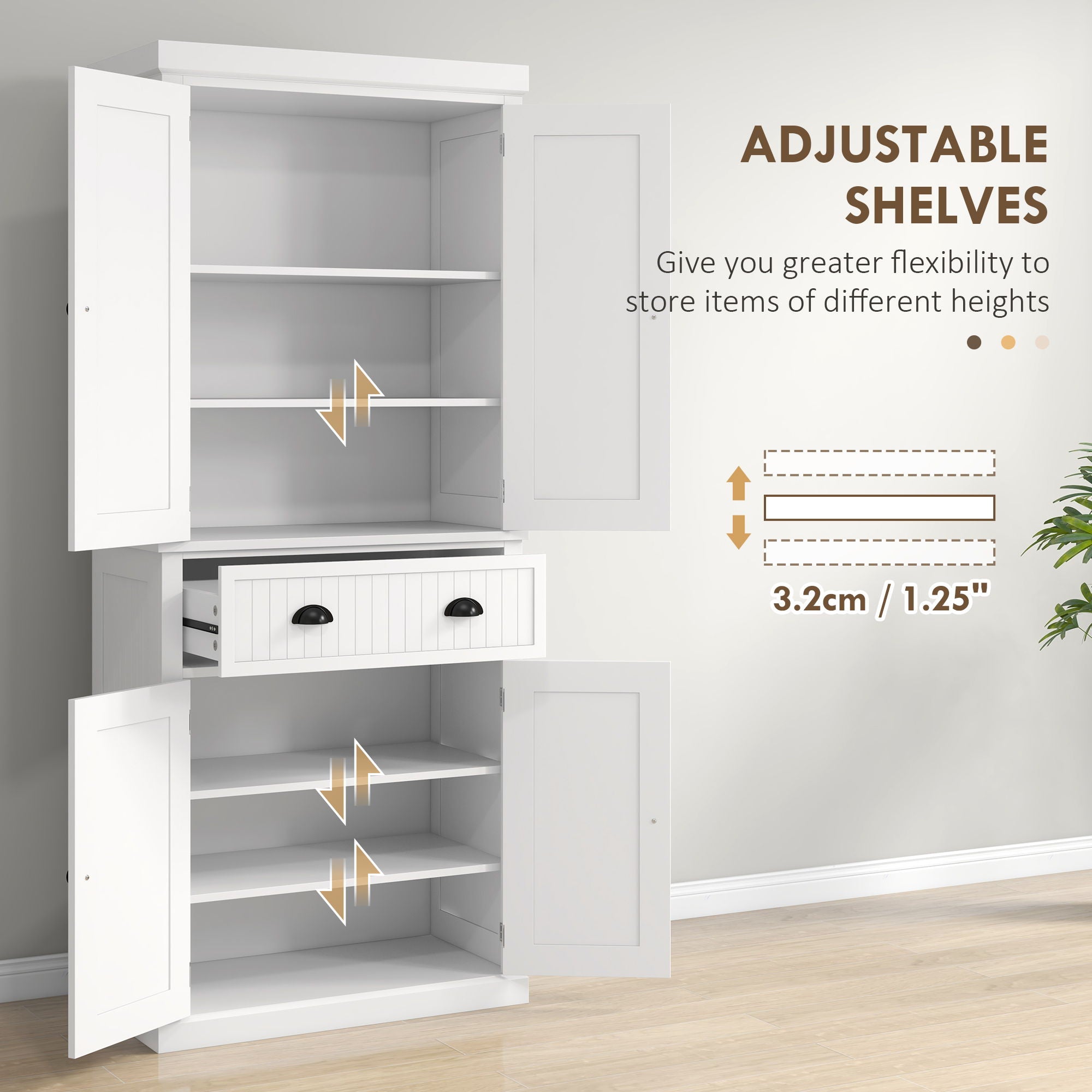 Homcom - 72" Kitchen Pantry, Tall Storage Cabinet, Freestanding Cupboard With Drawer, Doors And Adjustable Shelves - White - Best Buy Furniture