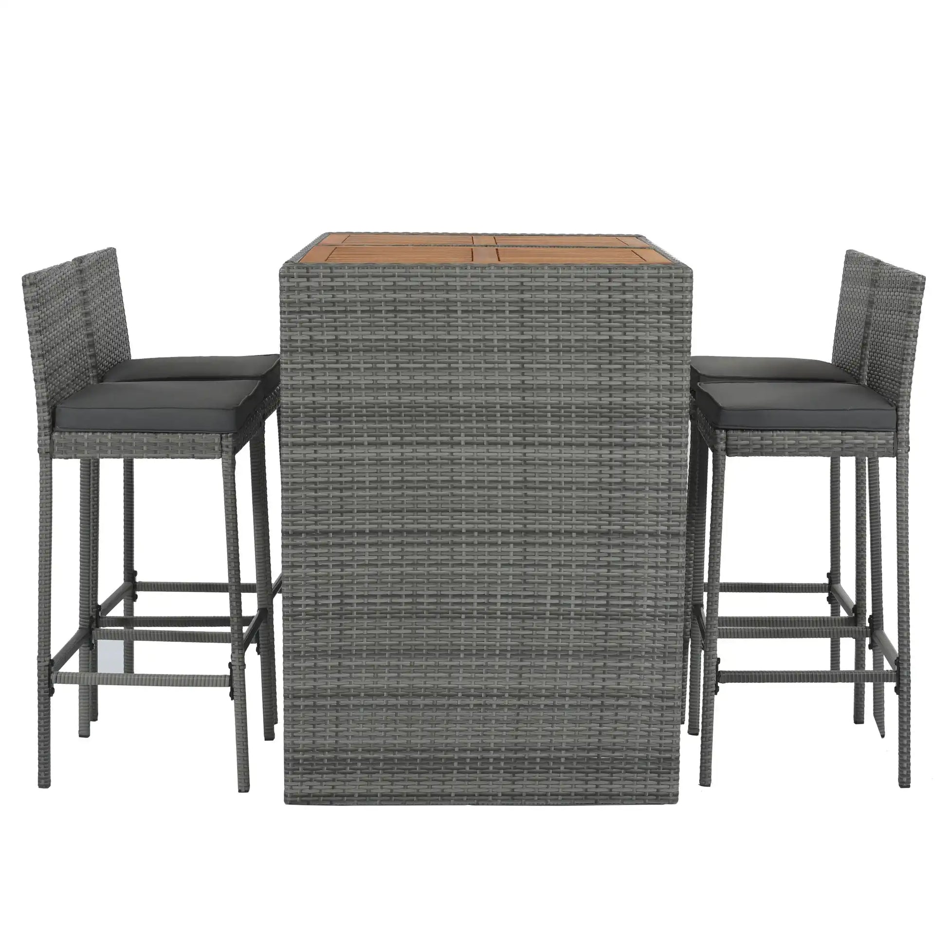 5 Piece Outdoor Wicker Bar Set with Acacia Wood Table, Brown & Gray - Best Buy Furniture