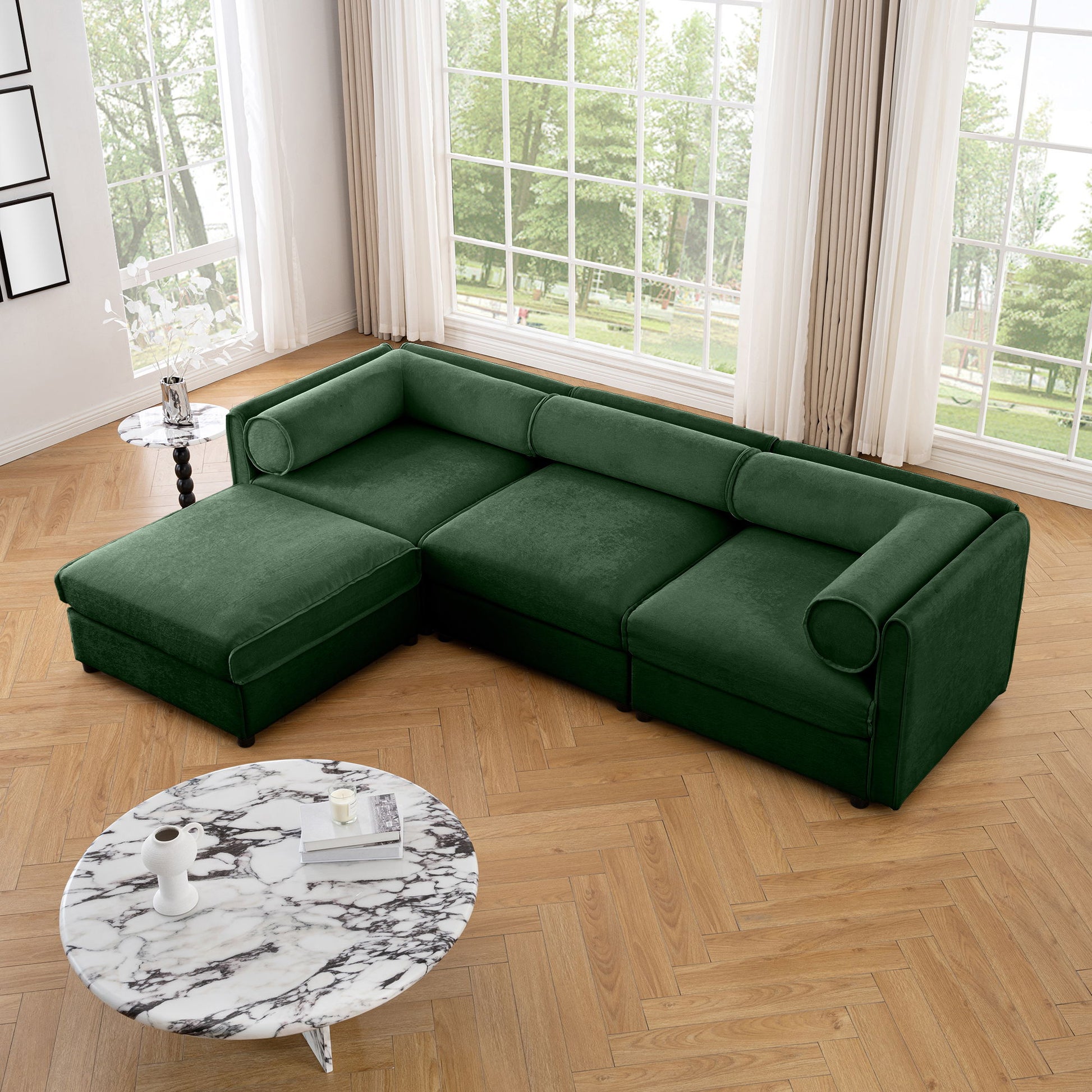 Contemporary Elegant White Chenille Sofa With Storage And Ottoman - Best Buy Furniture