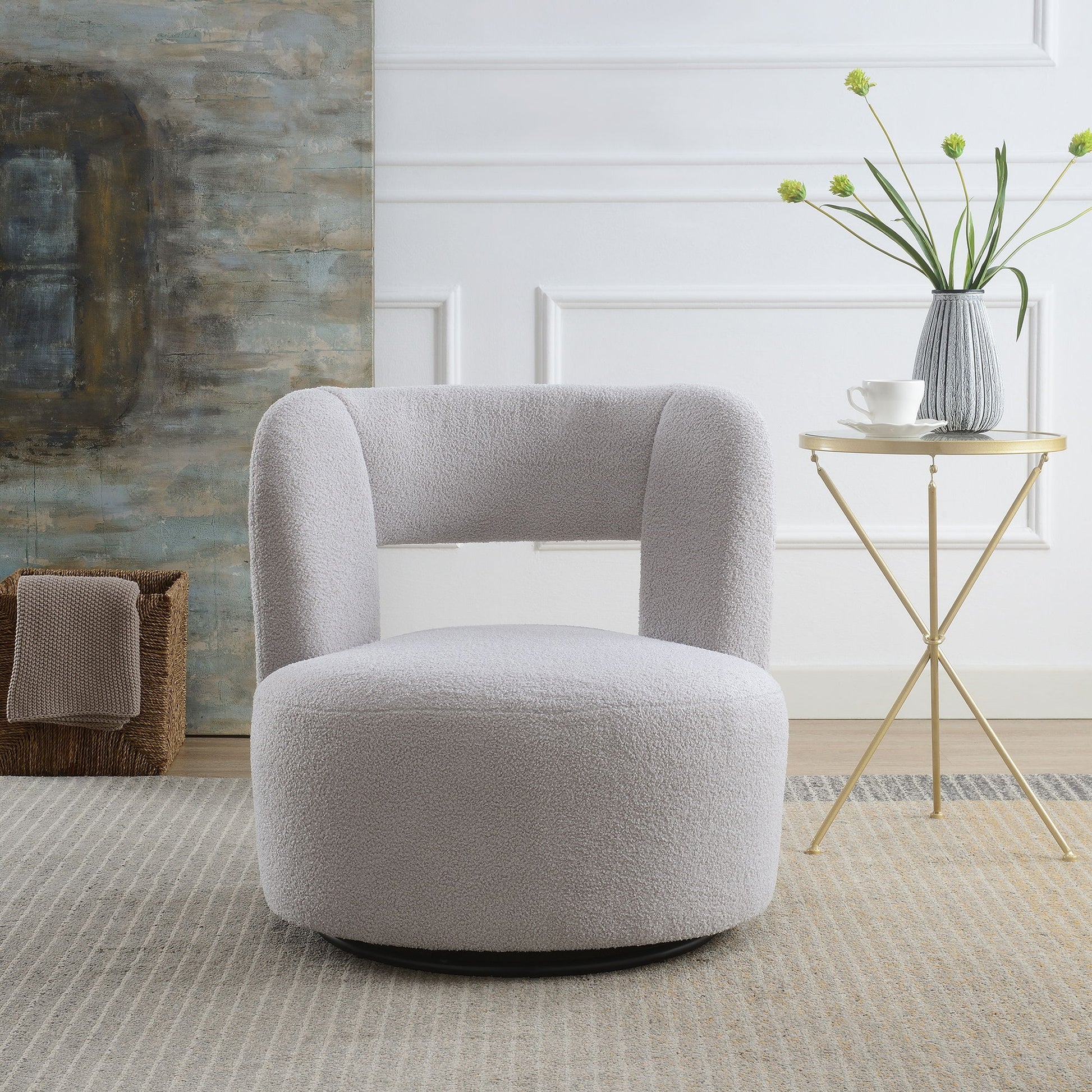 Swivel Comfy Round Barrel Chair With Soft Teddy Fabric For Living Room - Best Buy Furniture