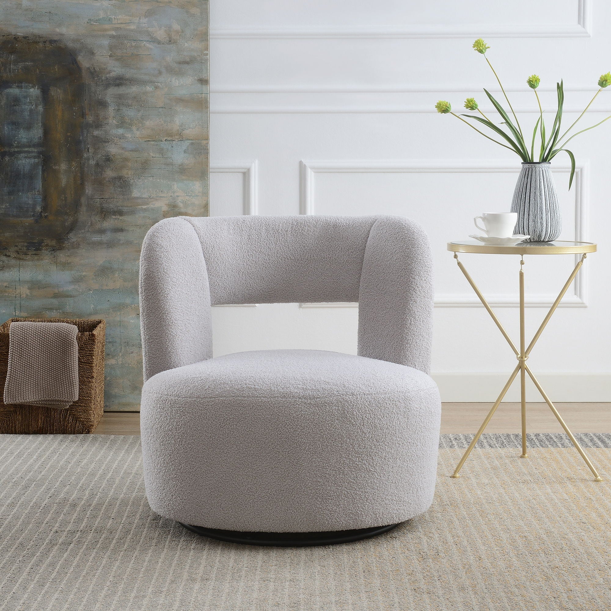 Swivel Comfy Round Barrel Chair With Soft Teddy Fabric For Living Room - Best Buy Furniture