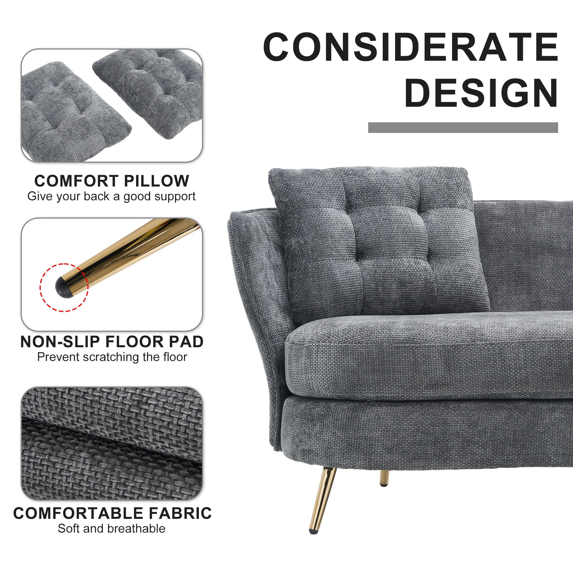 Loveseat Sofa, Upholstered Couch With Metal Legs