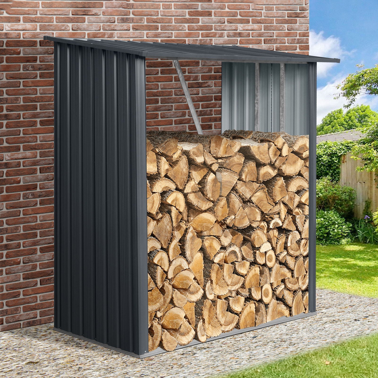 Outdoor Meta Firewood Rack, Open Wood Shed For Firewood, Pellet, Or Lumber Storage - Black - Best Buy Furniture