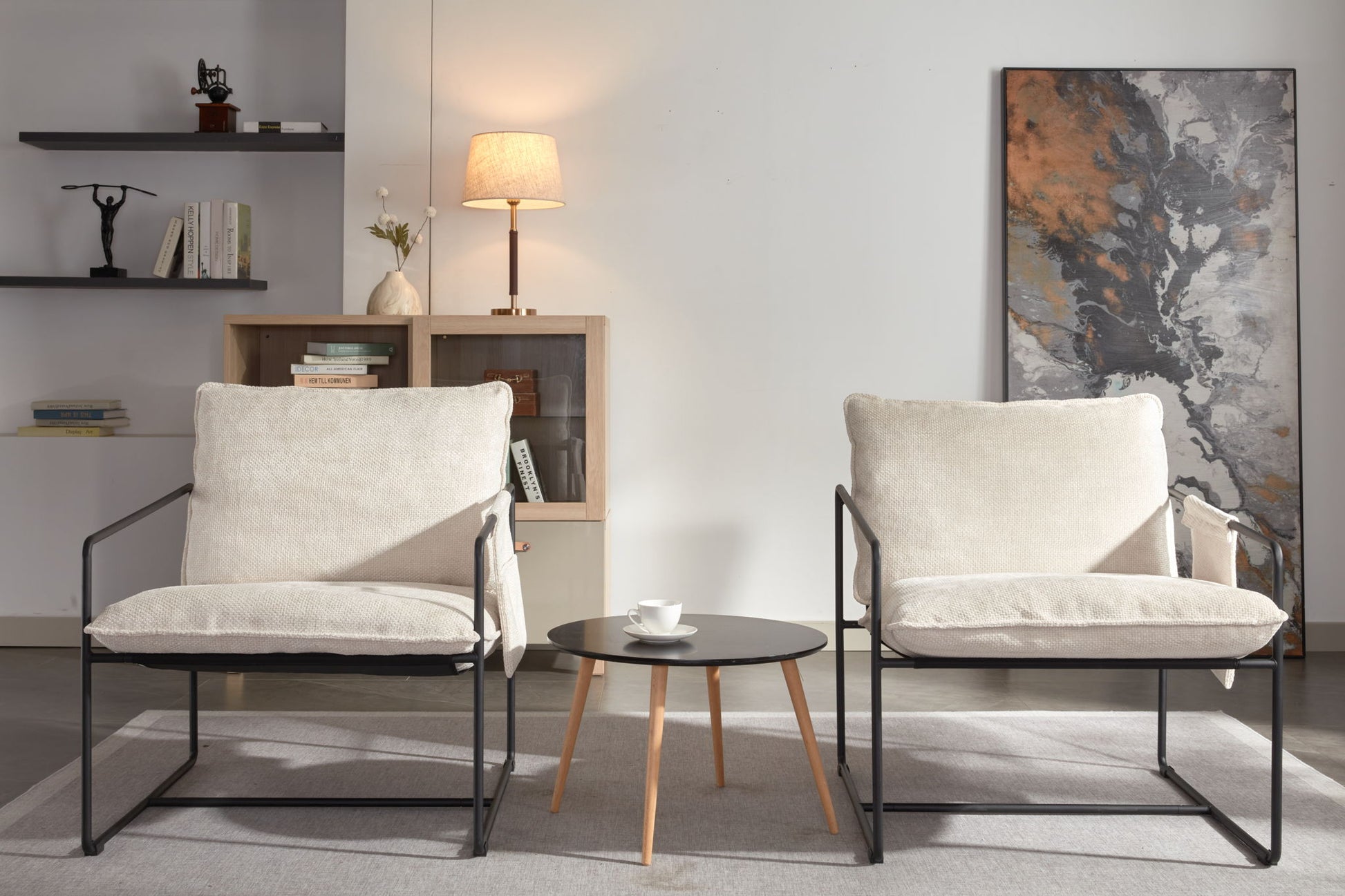 Upholstered Hanging Armchair With Arm Pocket Metal Frame (Set of 2), Crushed Foam Cushions And Skin-Friendly Braid For Living Room And Bedroom - Best Buy Furniture