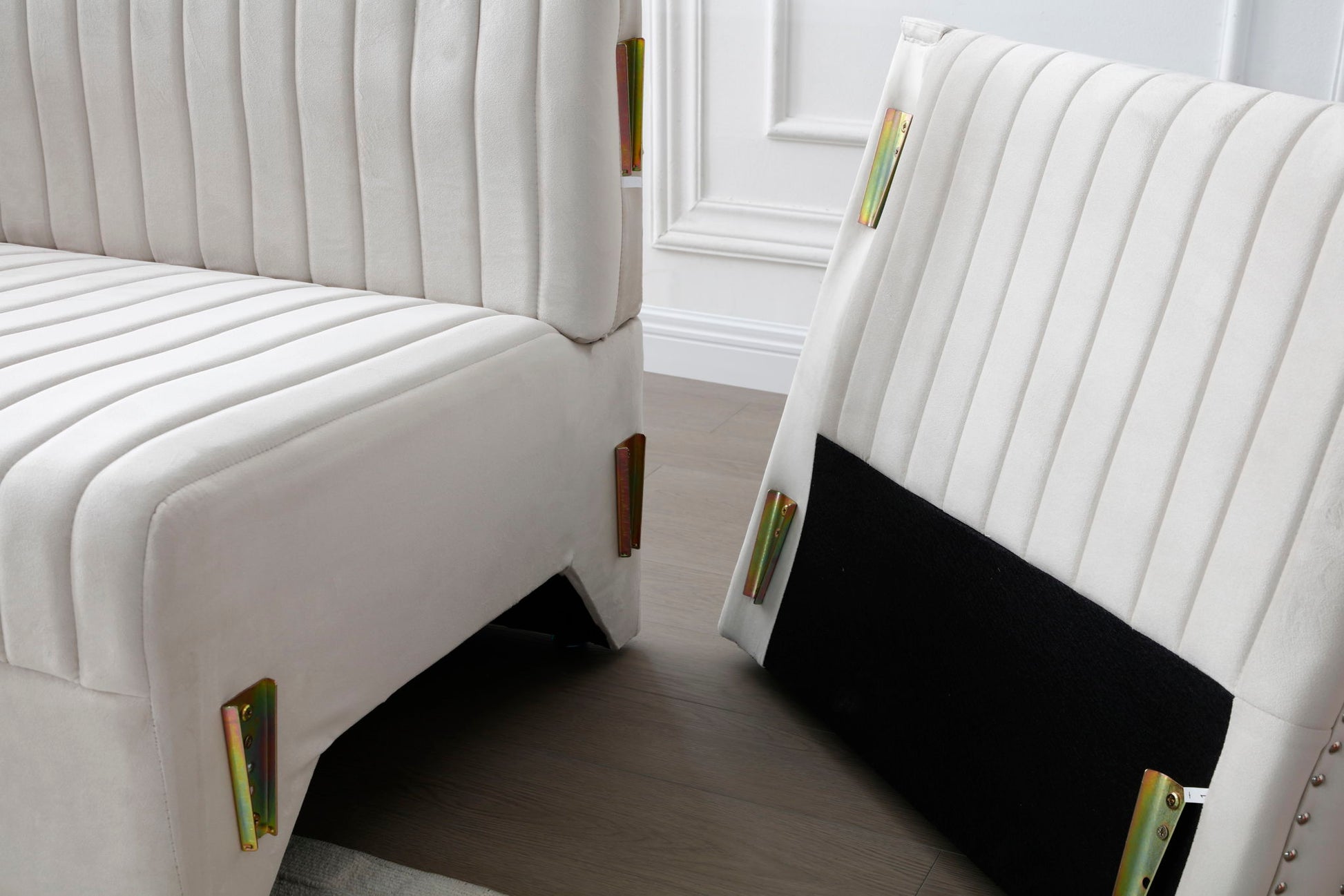 Contemporary Vertical Channel Tufted Velvet Sectional Sofa For Living Room Apartment With Ottoman And 4 Pillows - Best Buy Furniture