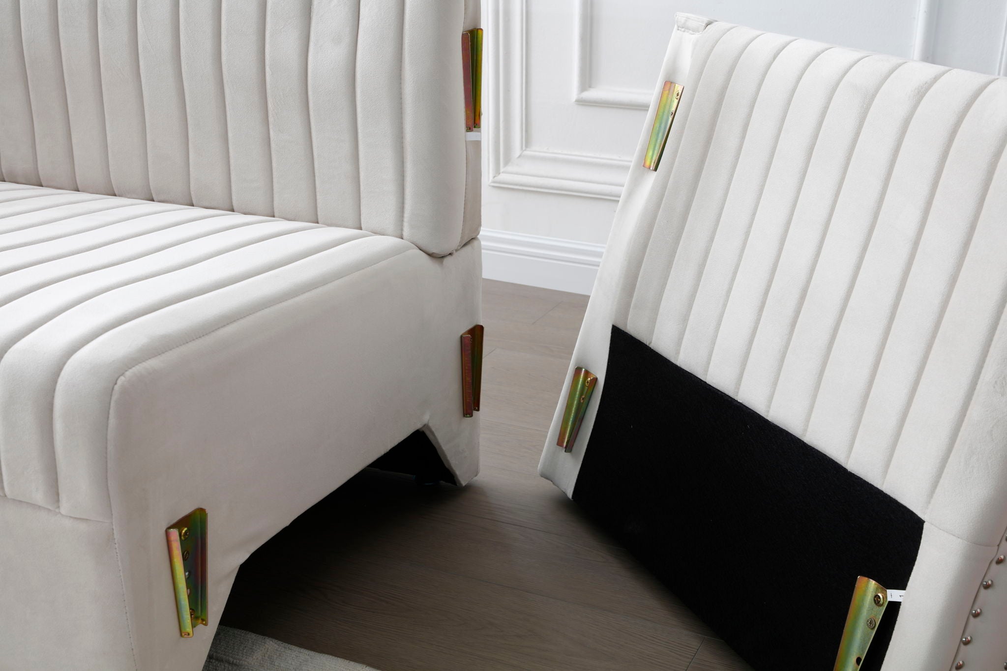 Contemporary Vertical Channel Tufted Velvet Sectional Sofa For Living Room Apartment With Ottoman And 4 Pillows - Best Buy Furniture