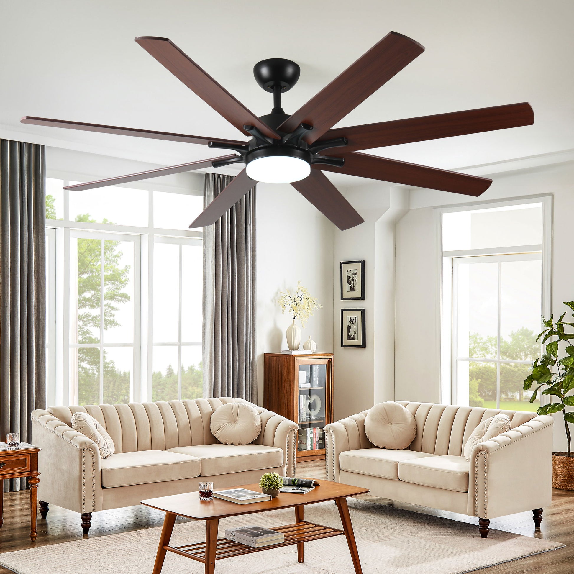 Large Ceiling Fans With Lights And Remote, Indoor / Outdoor Modern Ceiling Fan For Kitchen Living Room Patio, 6 Speed Reversible Quiet DC Motor, Dual Finish 8 Blades - Black - Best Buy Furniture
