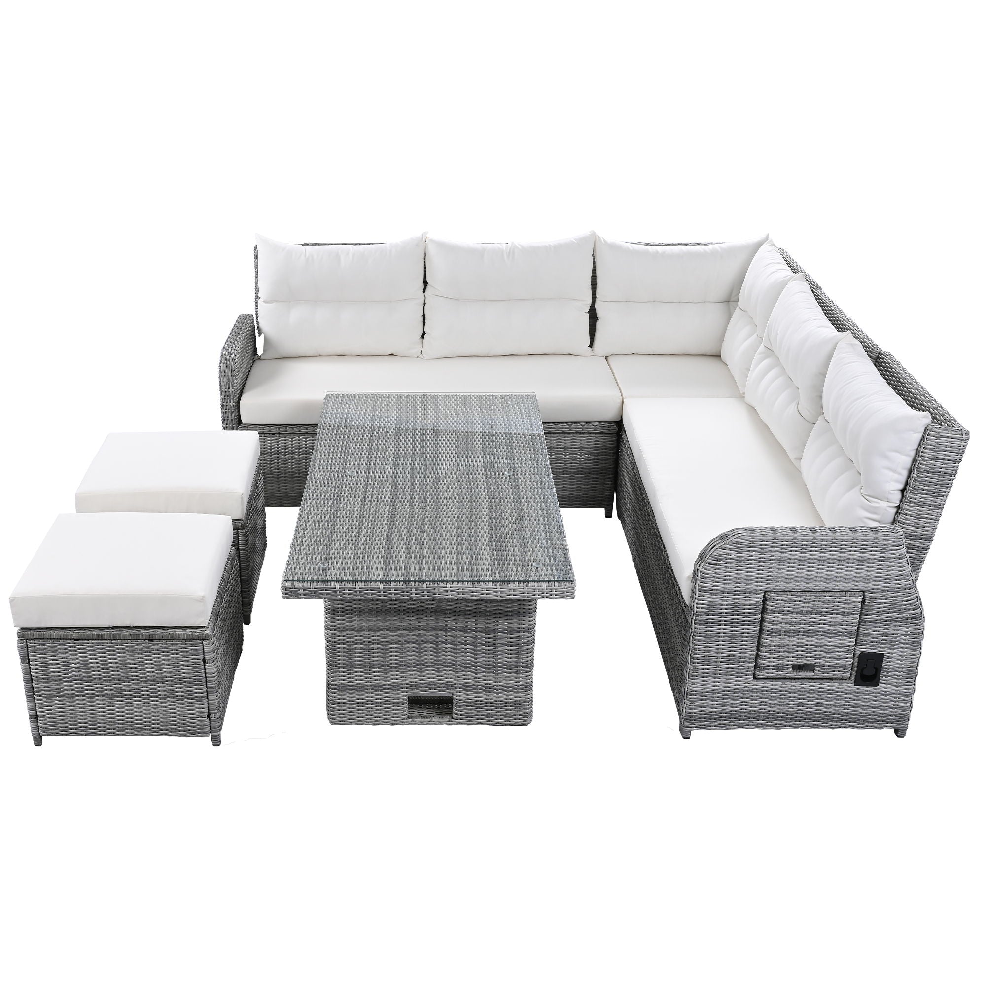 Outdoor Furniture Set Patio Rattan Furniture Set With Adjustable Table, Recliners With Extendable Side Tables And 2 Ottomans - Best Buy Furniture