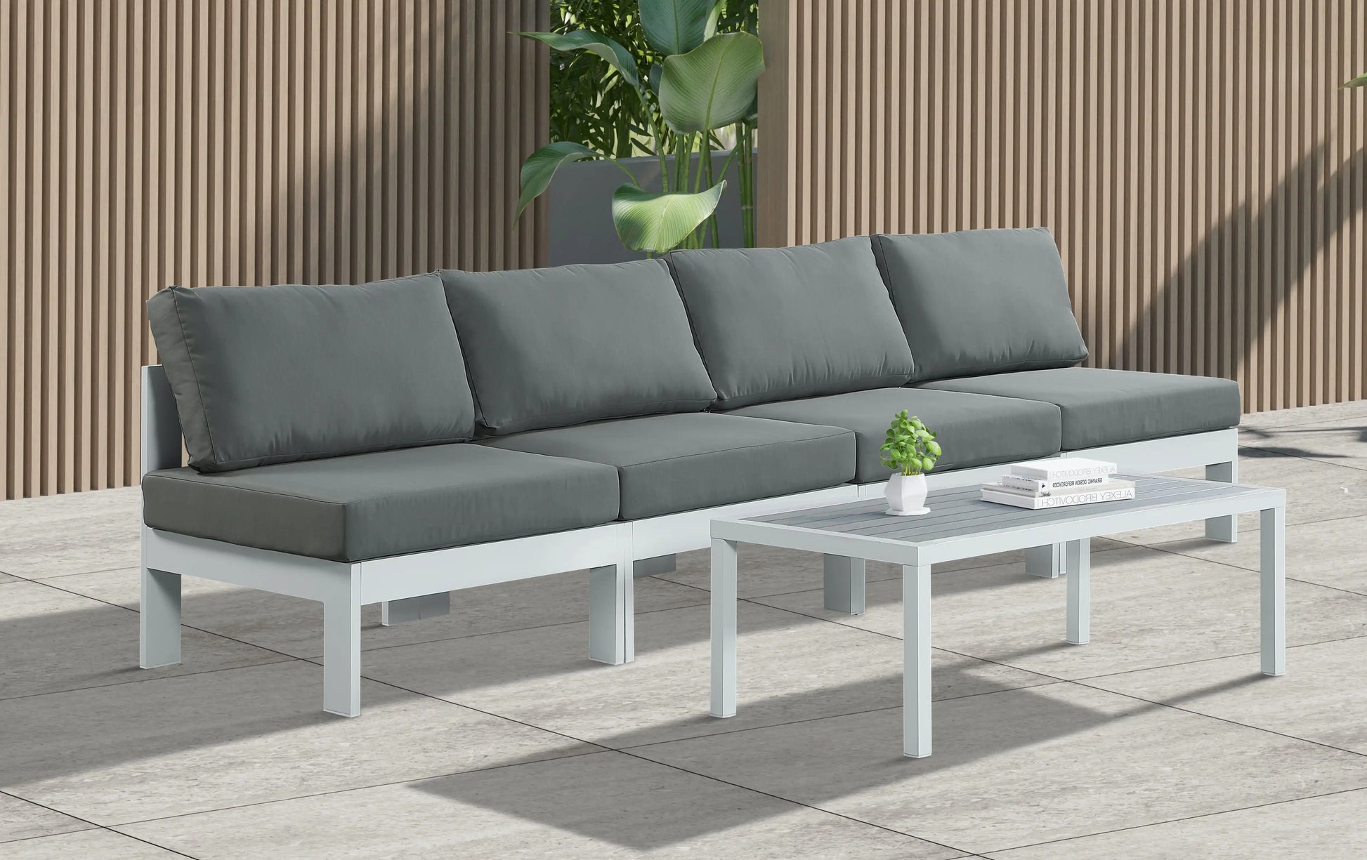 Nizuc - Outdoor Patio 4 Seat Armless Modular Sofa With White Frame - Best Buy Furniture