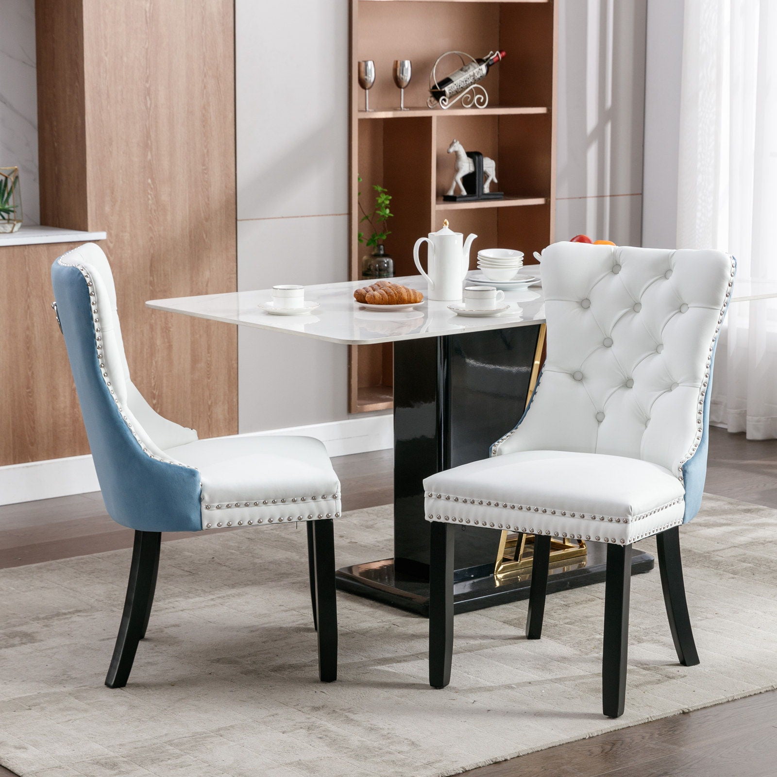 Nikki - Modern, High-End Tufted Solid Wood Contemporary PU And Velvet Upholstered Dining Chair With Wood Legs Nailhead Trim (Set of 2) - Best Buy Furniture