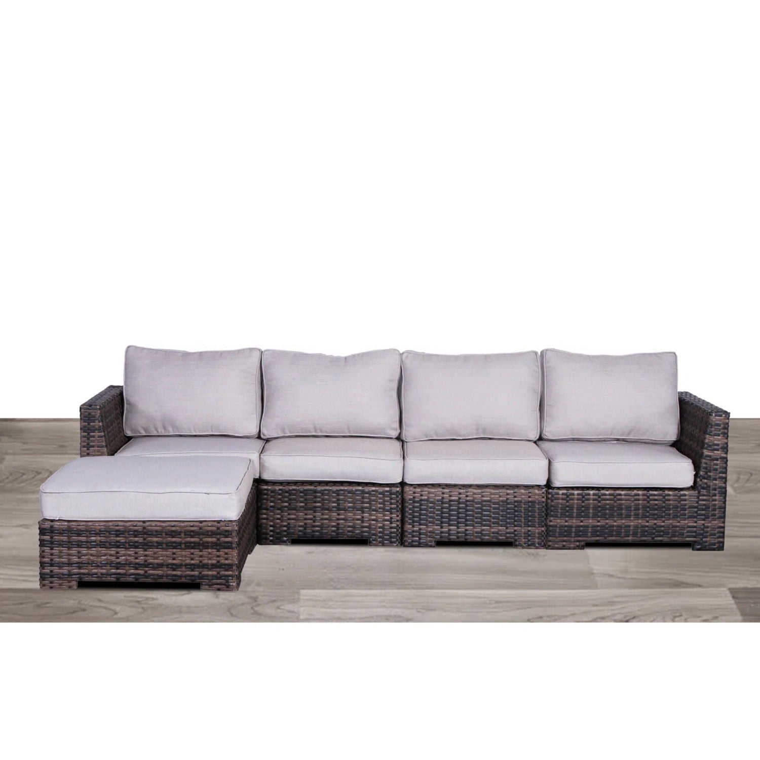 Wide Hand Patio Sectional With Cushions - Brown - Best Buy Furniture