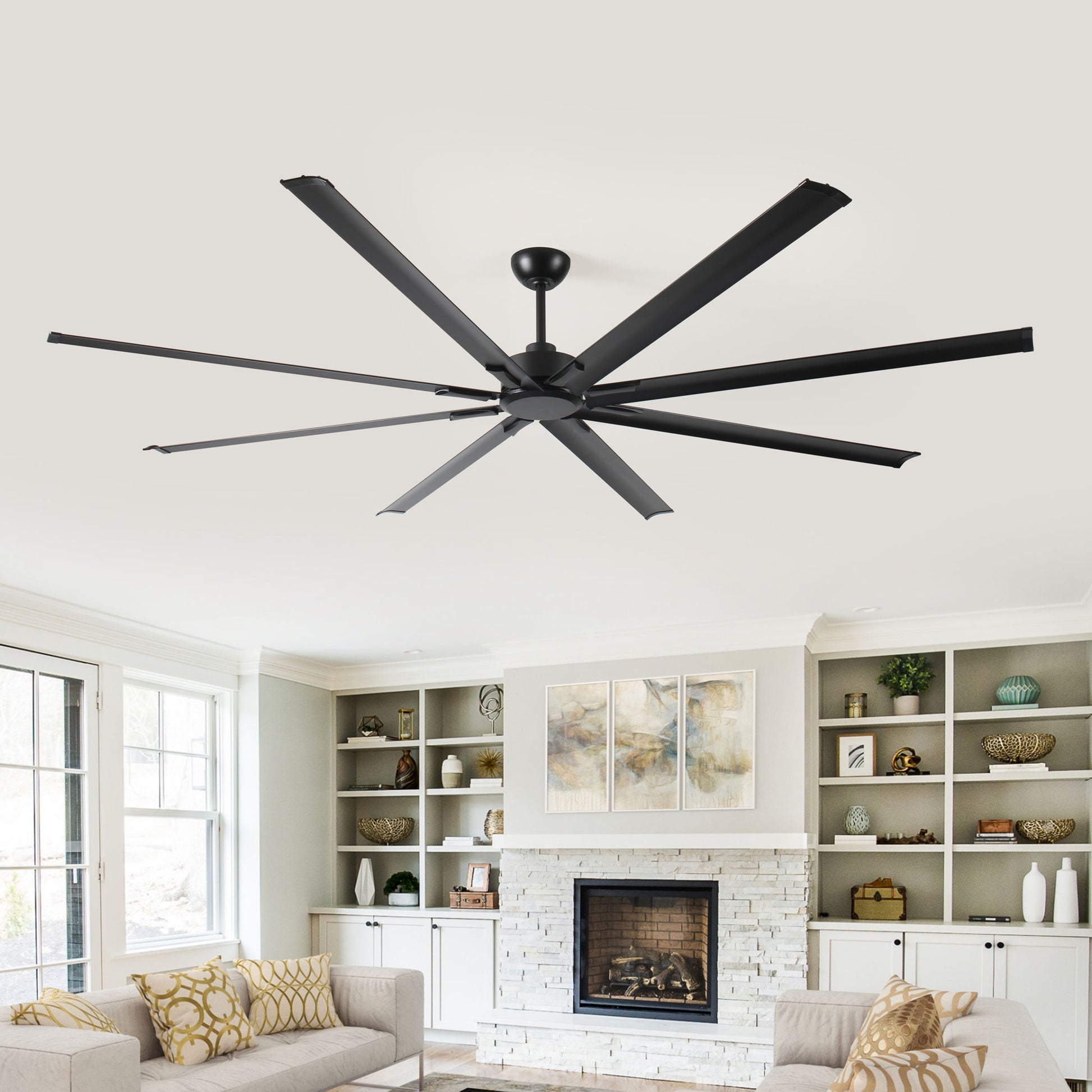 Industrial DC Motor Ceiling Fan, Large Ceiling Fan With 8 Reversible Blades, 5 Speed Remote Control, Home Or Commercial Ceiling Fans For Porch / Garage / Shop - Black - Best Buy Furniture