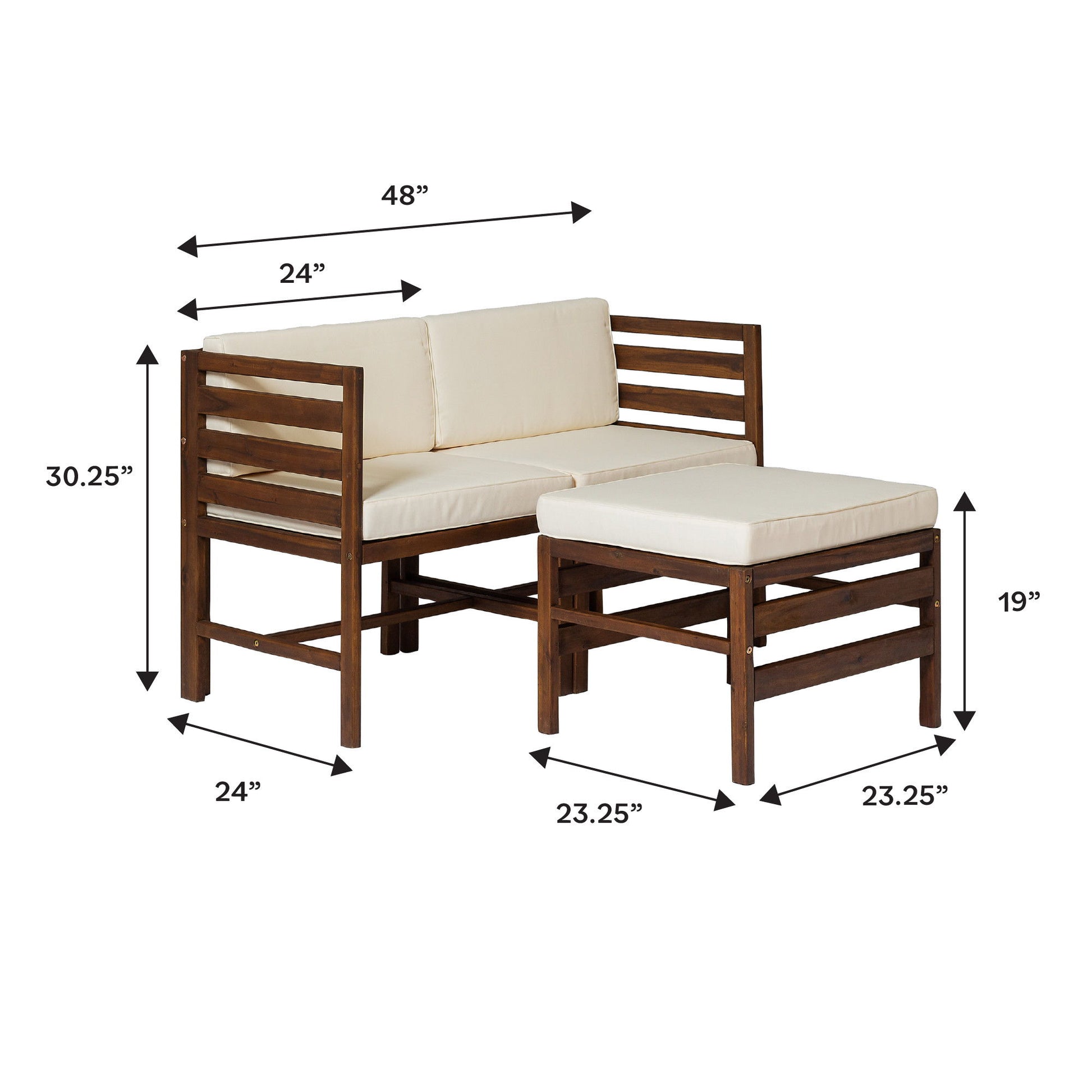 Contemporary 3 Piece Modular Acacia Wood Left And Right Arm Chairs And Ottoman - Dark Brown - Best Buy Furniture