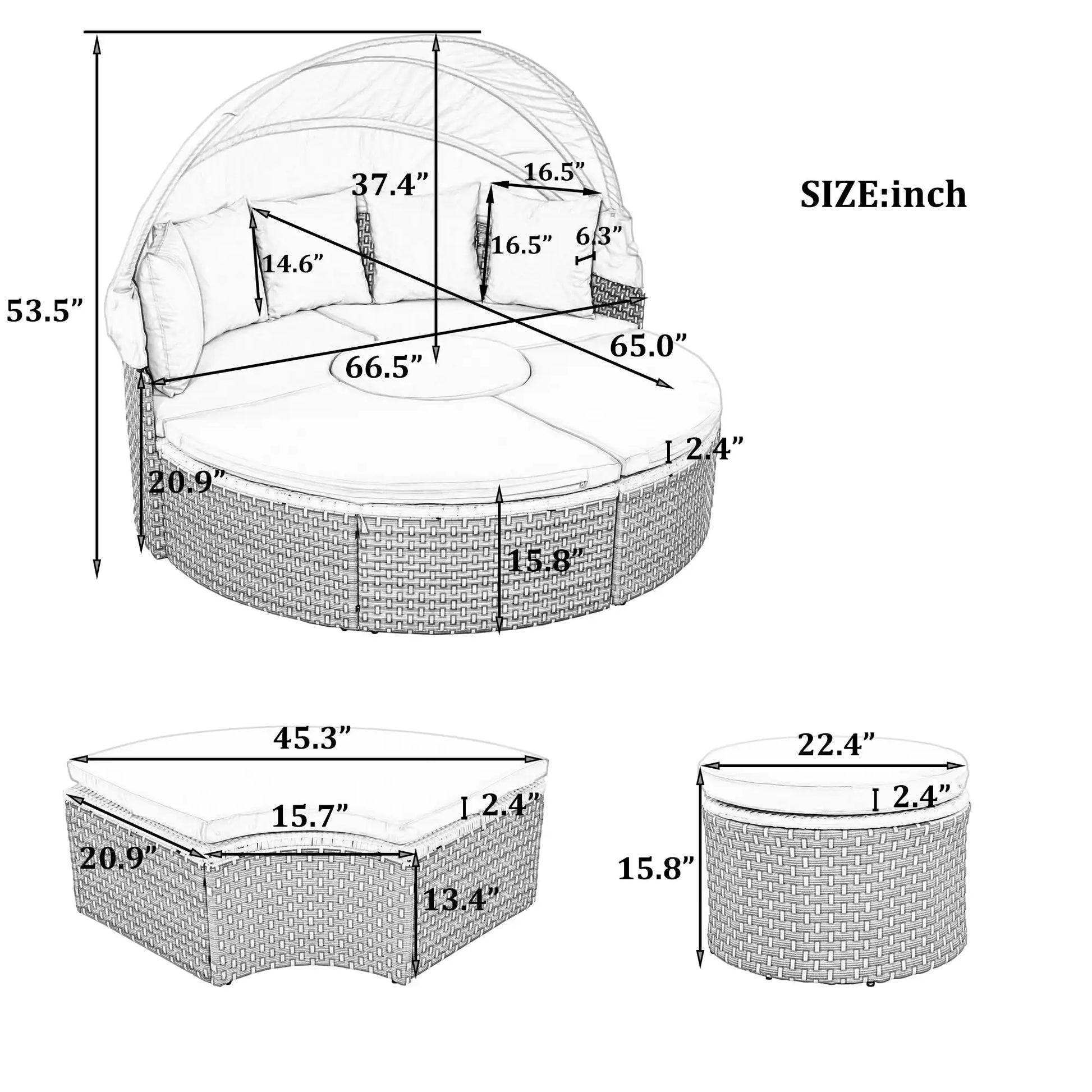 TOPMAX Round Outdoor Sectional Sofa Set Rattan Daybed - Best Buy Furniture