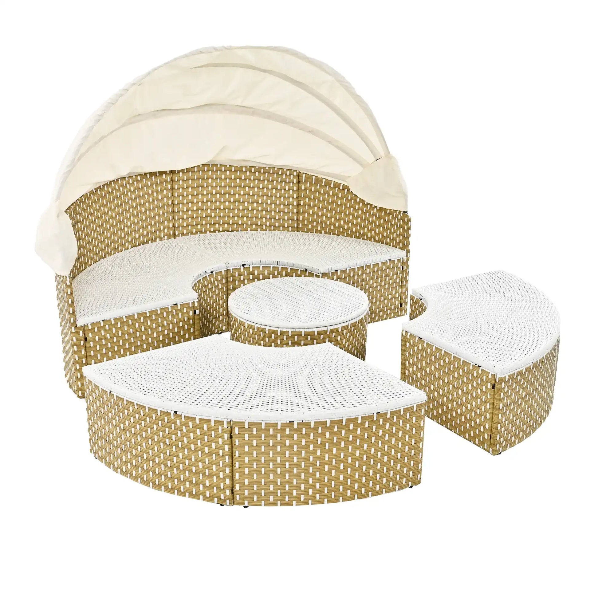 TOPMAX Round Outdoor Sectional Sofa Set Rattan Daybed - Best Buy Furniture