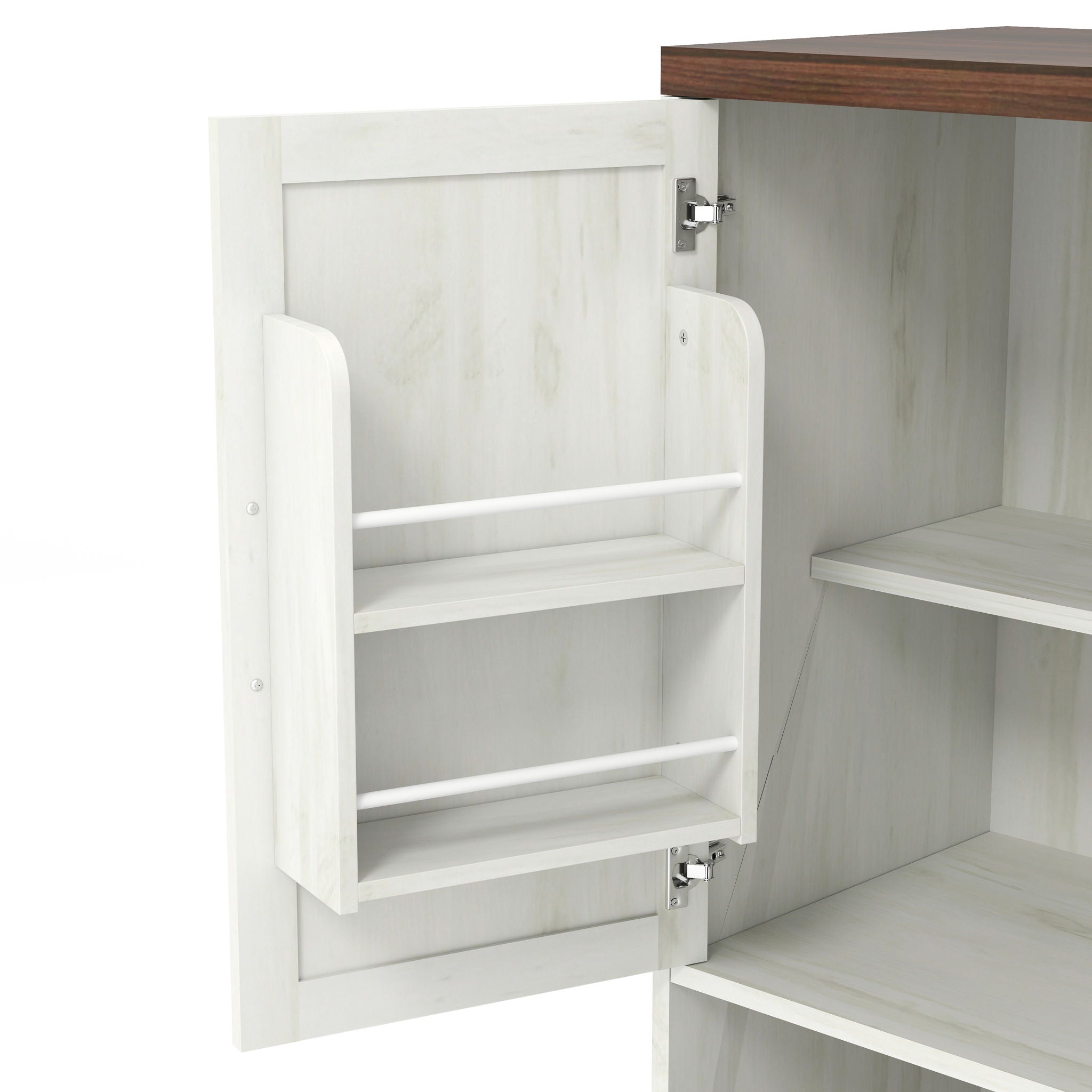 Farmhouse Kitchen Pantry Sideboard With Cabinet And Drawer, Multi Functional Kitchen Buffet With Hutch And Glass Holder, Microwave Stand With Charging Station - Brown / Antique White - Best Buy Furniture