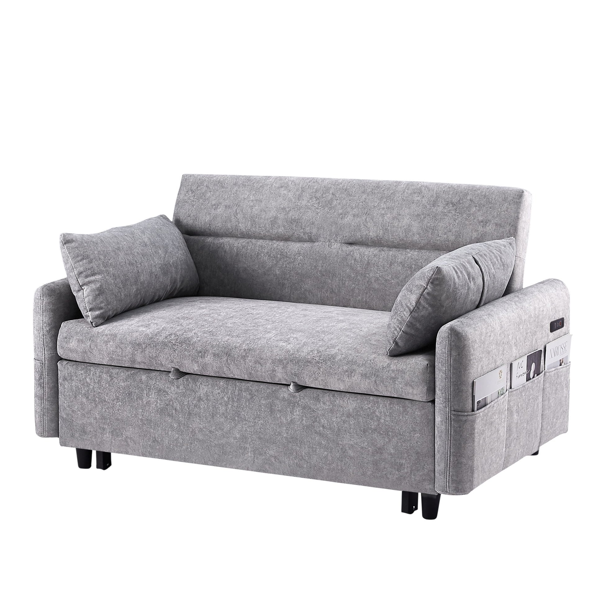Pull Out Sleep Sofa Bed Loveseats Sofa Couch With Adjsutable Backrest, Storage Pockets, 2 Soft Pillows, USB Ports For Living Room, Bedroom, Apartment, Office - Best Buy Furniture