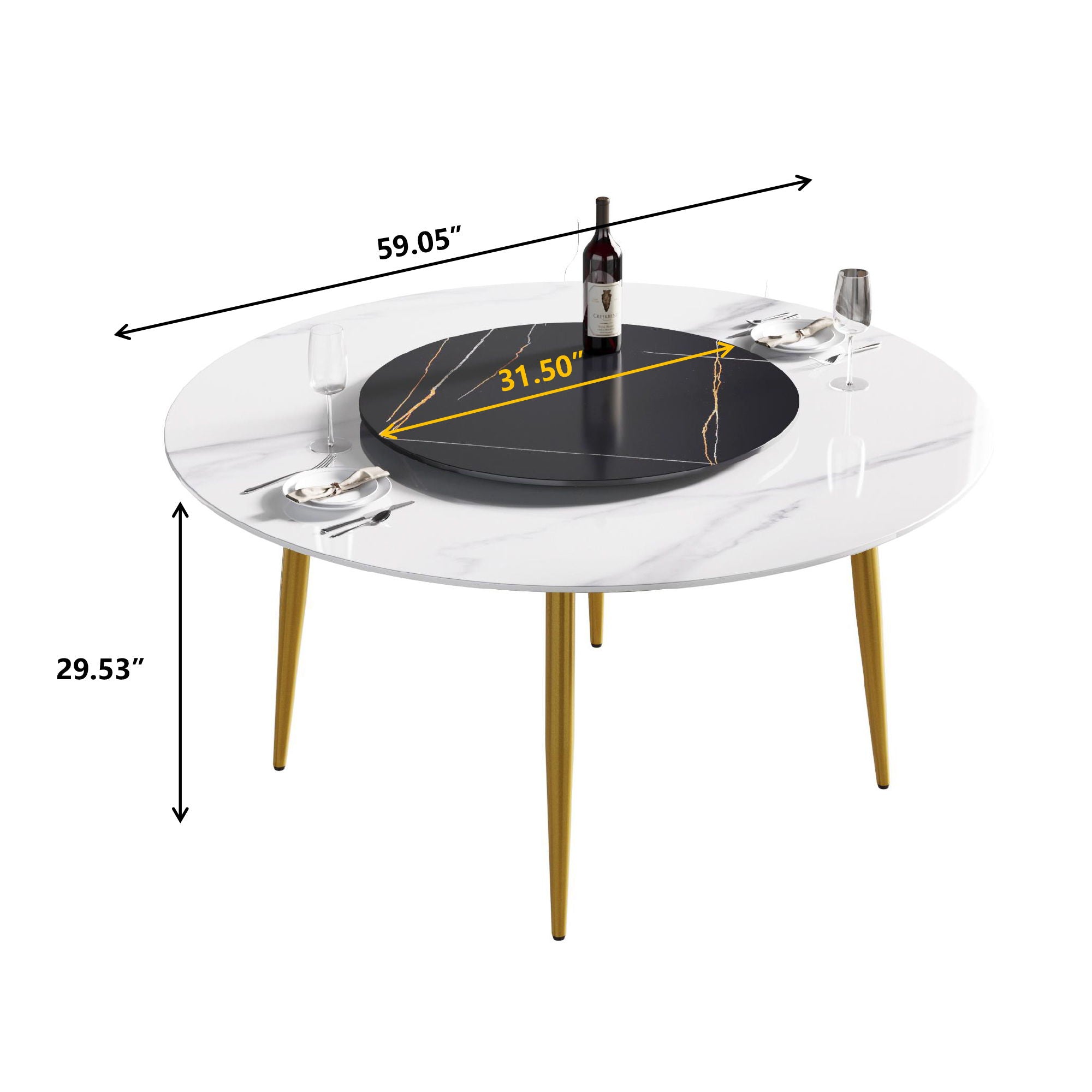 Modern Artificial Stone Round Dining Table, Can Accommodate 6 People Artificial Stone Turntable - Best Buy Furniture