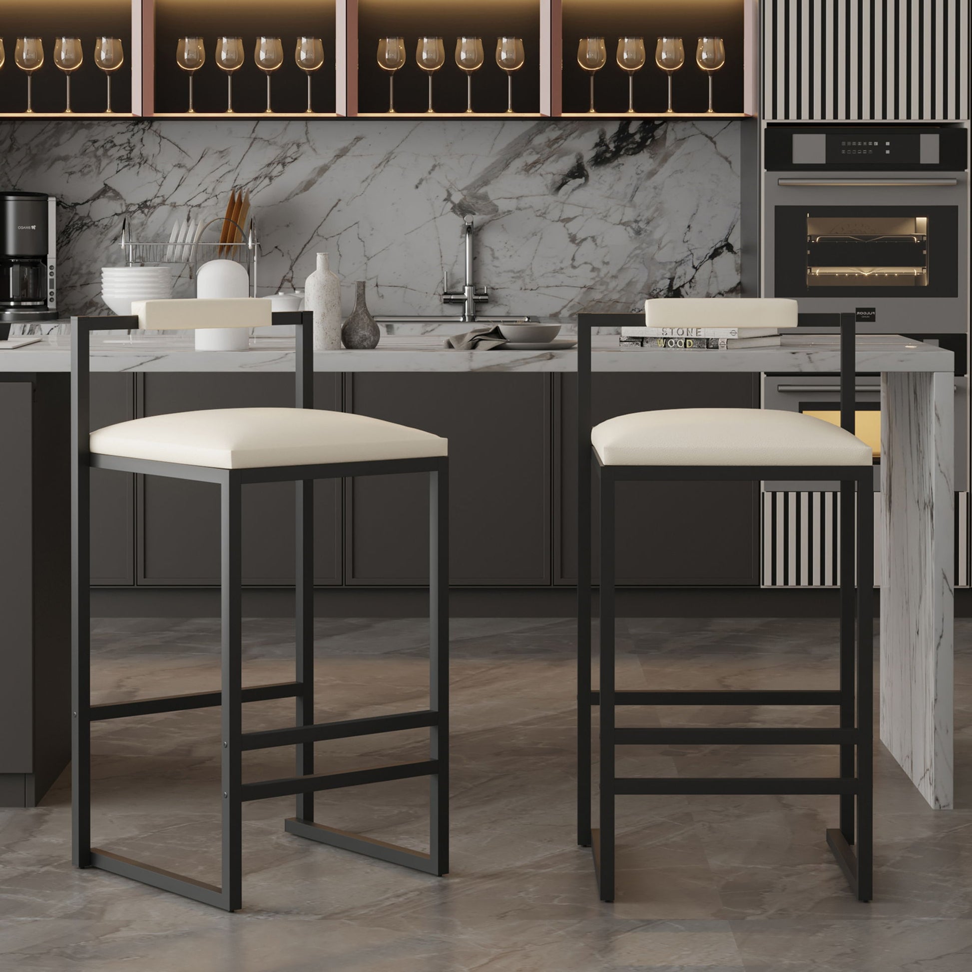 Elegant Bar Stool Set With Backrest And Footrest, Counter Height (Set of 2) - Best Buy Furniture