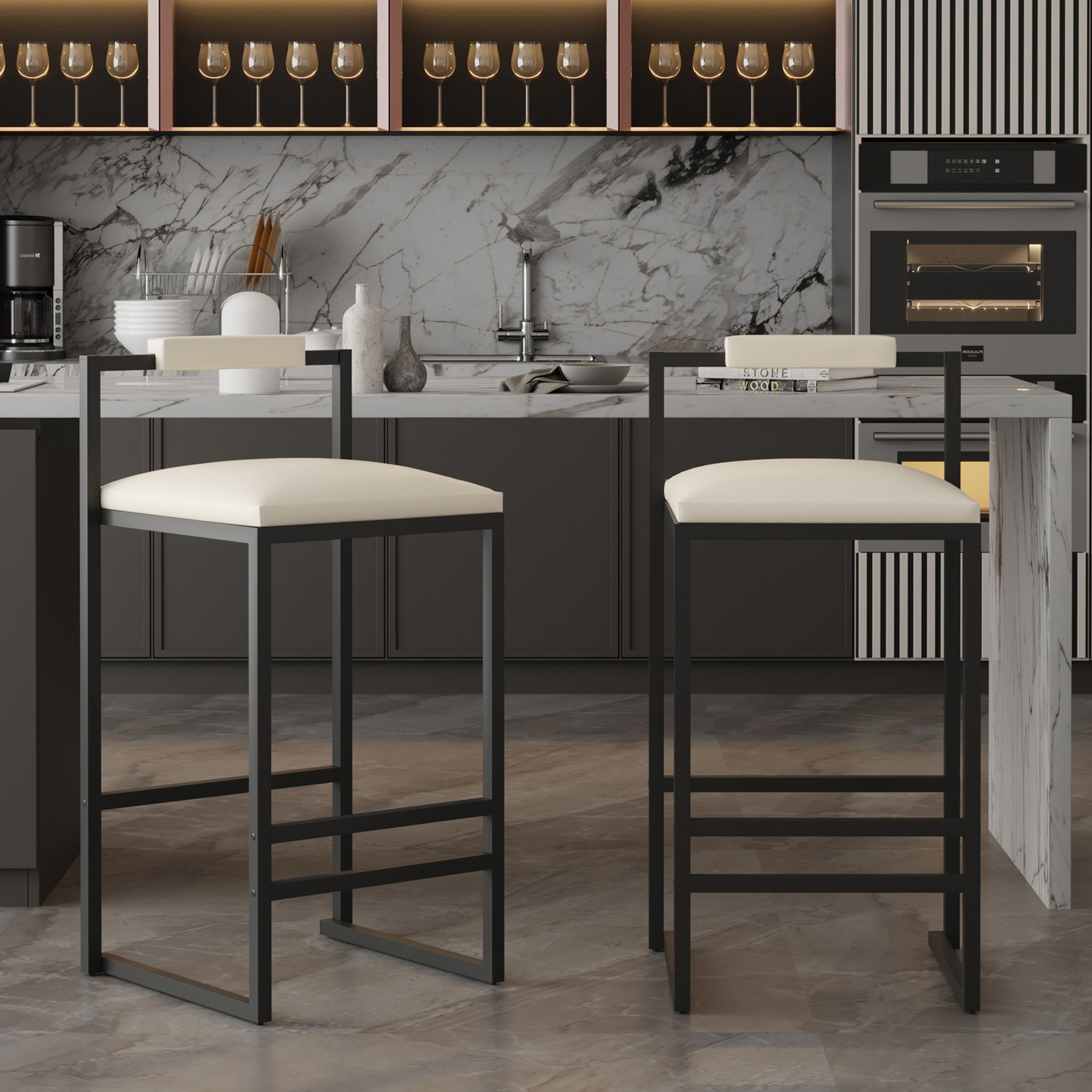 Elegant Bar Stool Set With Backrest And Footrest, Counter Height (Set of 2) - Best Buy Furniture