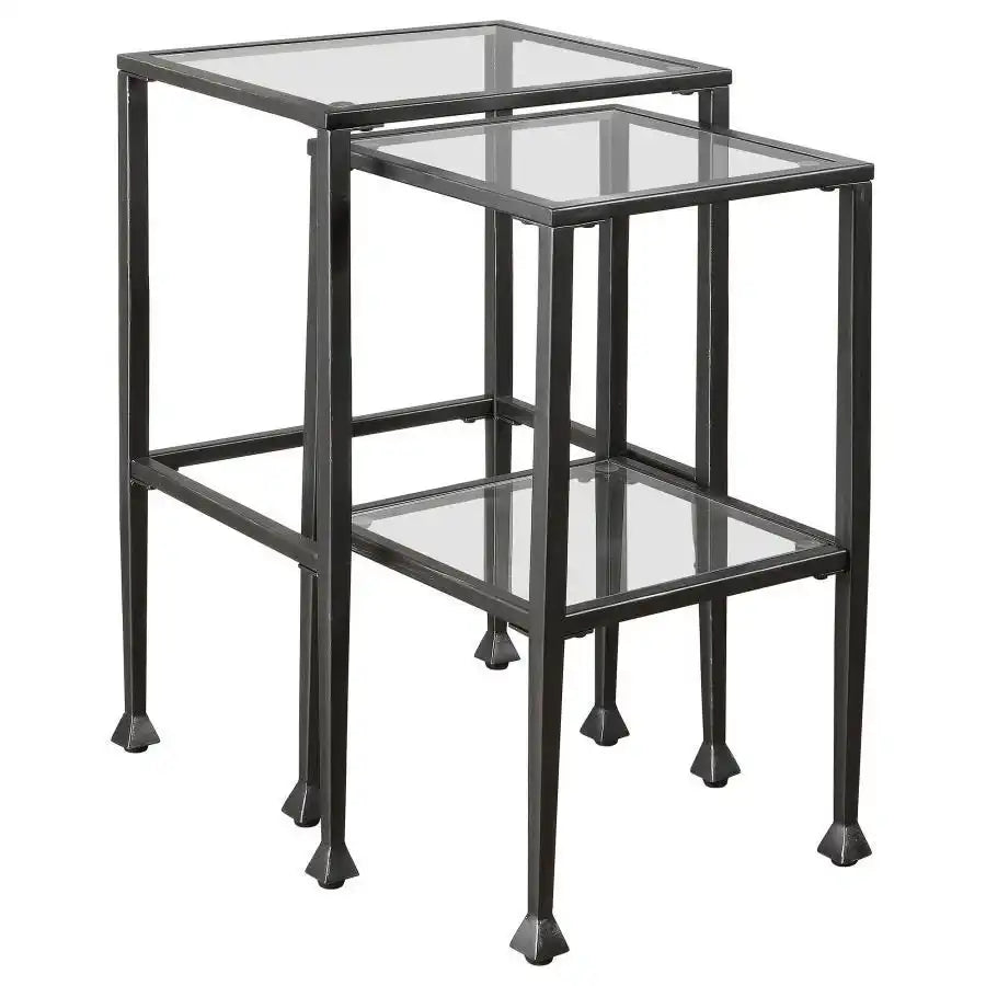 Leilani - 2 Piece Glass Top Nesting Table Set - Black - Best Buy Furniture