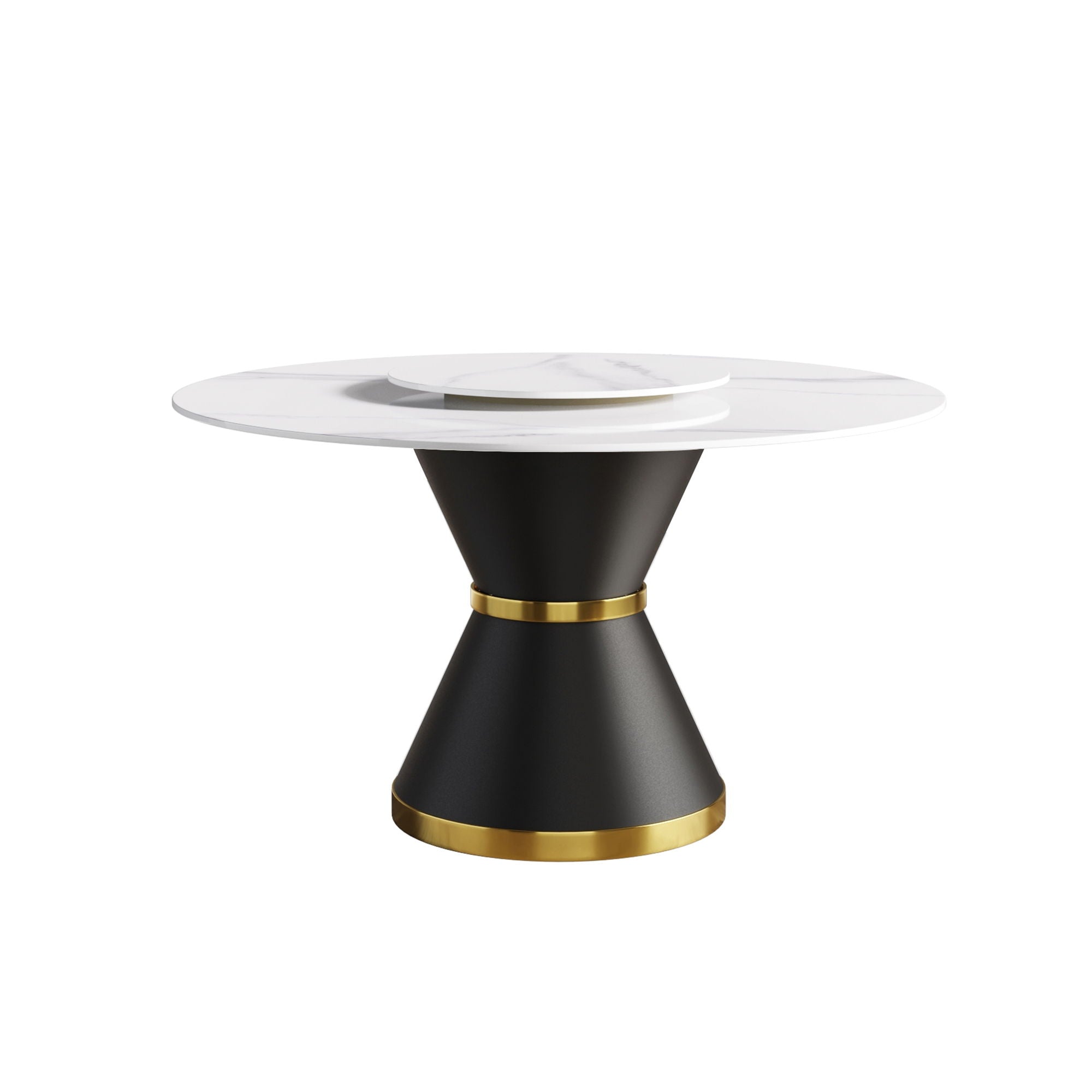 53" Modern Artificial Stone Round Carbon Steel Base Dining Table, Can Accommodate 6 People, Artificial Stone Turntable - White / Black - Best Buy Furniture