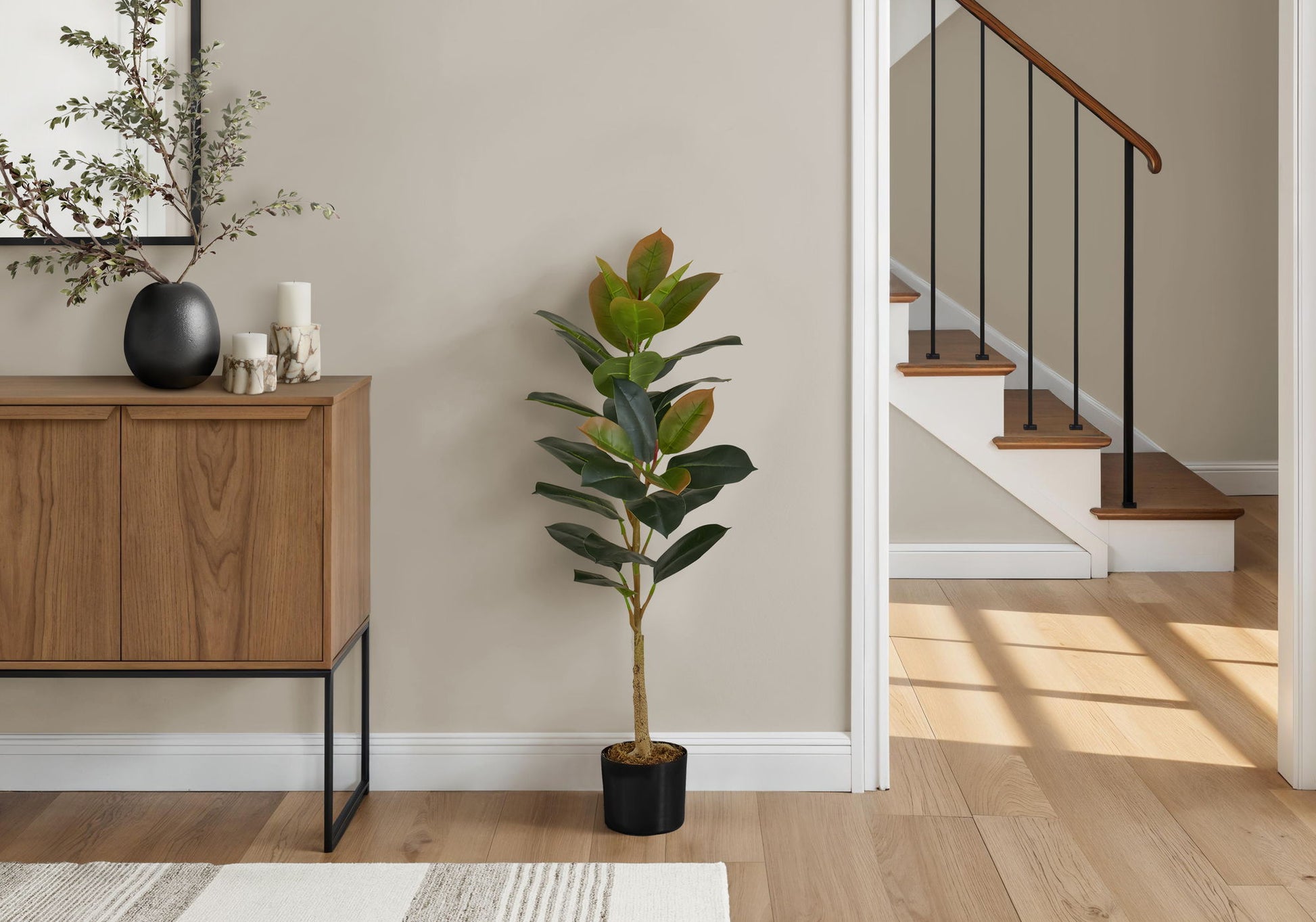 Artificial Plant, 40" Tall, Rubber Tree, Indoor, Faux, Fake, Floor, Greenery, Potted, Real Touch, Decorative - Green / Black - Best Buy Furniture
