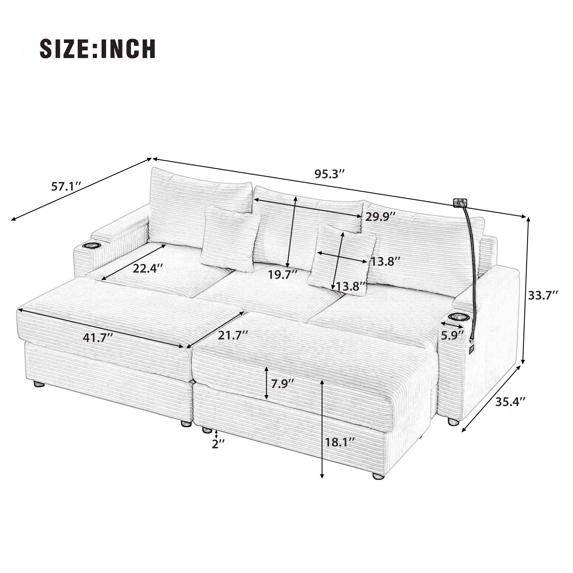 Modern Style Loveseat Sofa Sectional Sofa Couch With Storage Space, A Movable Ottoman, Two USB Ports, Two Cup Holders, A Phone Holder For Living Room - Best Buy Furniture