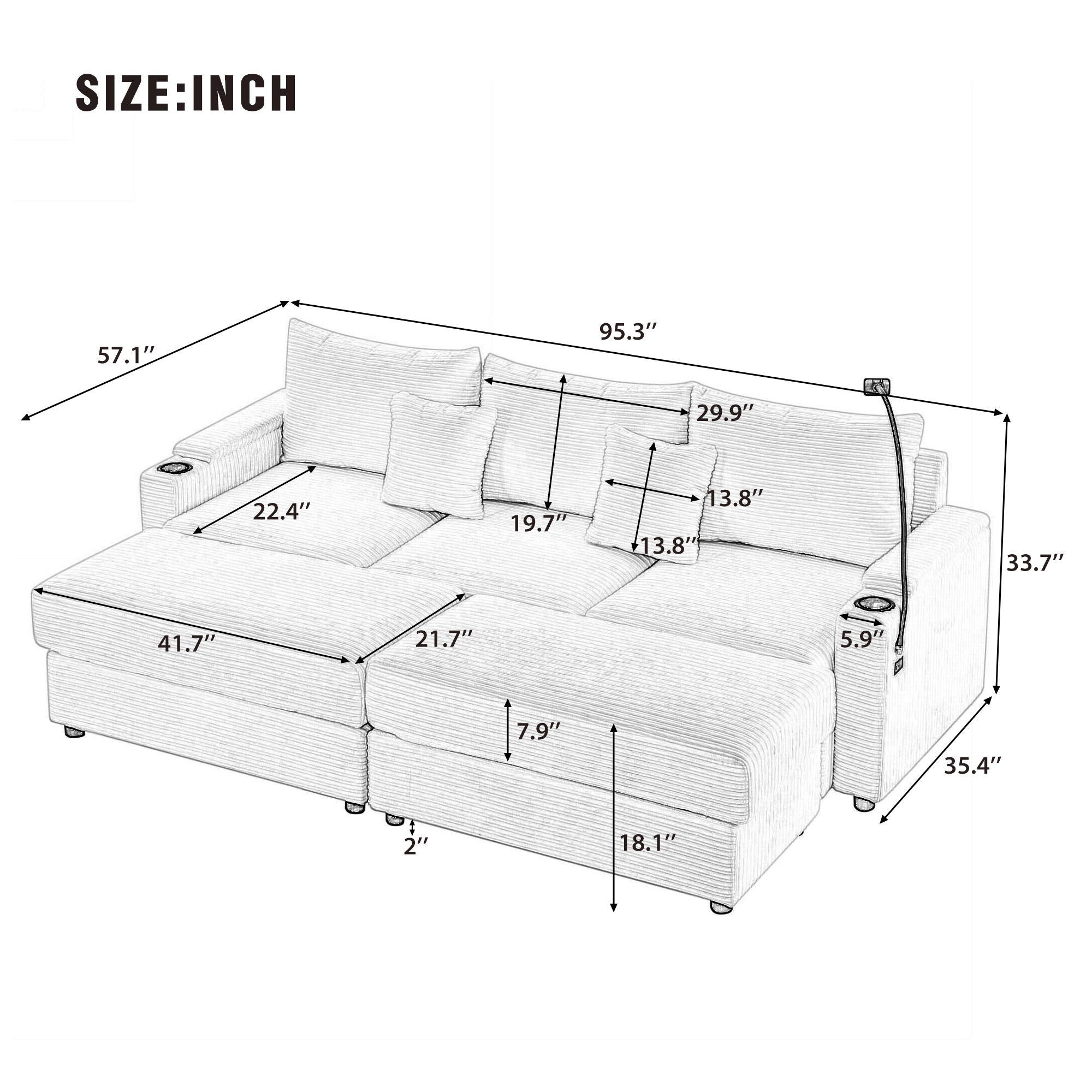 Modern Style Loveseat Sofa Sectional Sofa Couch With Storage Space, A Movable Ottoman, Two USB Ports, Two Cup Holders, A Phone Holder For Living Room - Best Buy Furniture