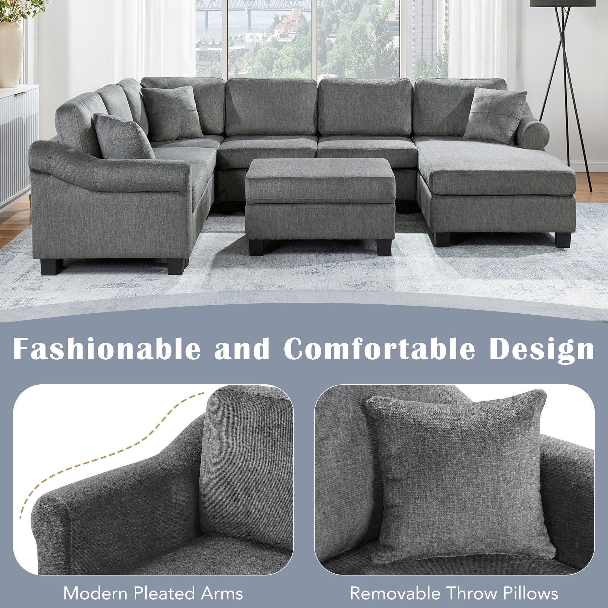 Contemporary U - Shaped Sectional Sofa With Movable Storage Ottoman - Best Buy Furniture